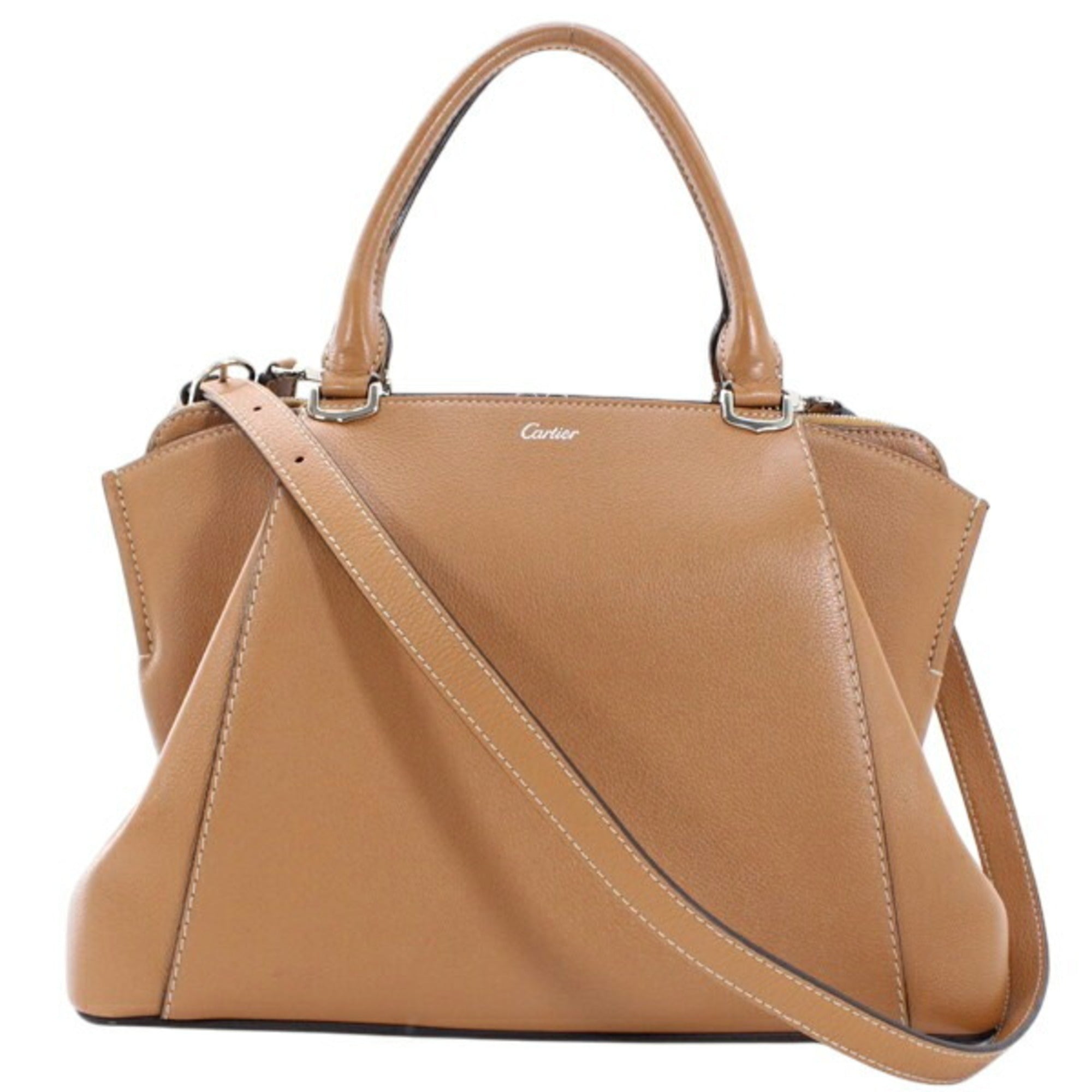 Cartier Light Brown Leather Handbag Shoulder Bag (Pre-Owned)