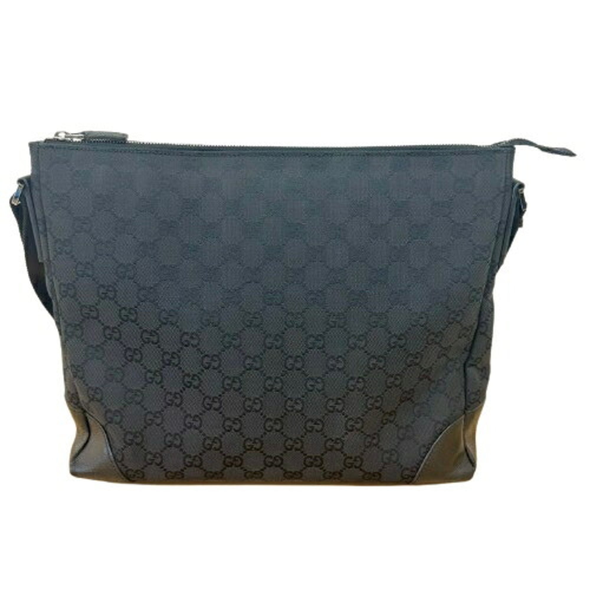 Gucci Gg Canvas Black Gg Canvas Leather Shoulder Bag (Pre-Owned)