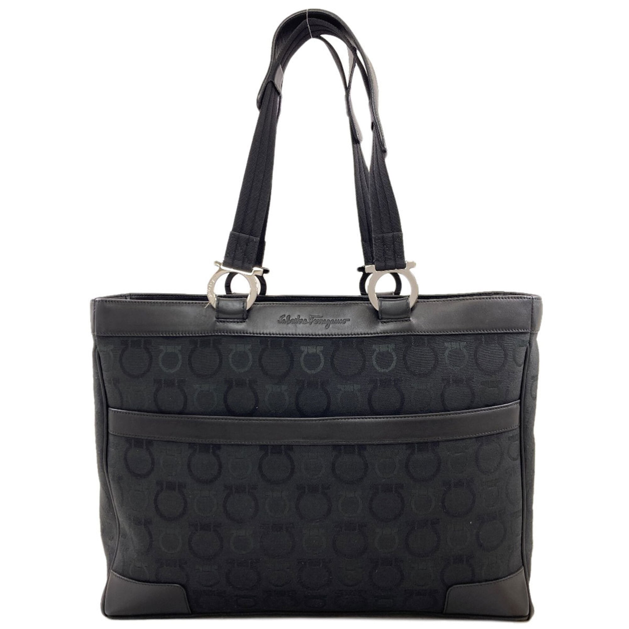 Salvatore Ferragamo Gancini Black Canvas Tote Bag (Pre-Owned)