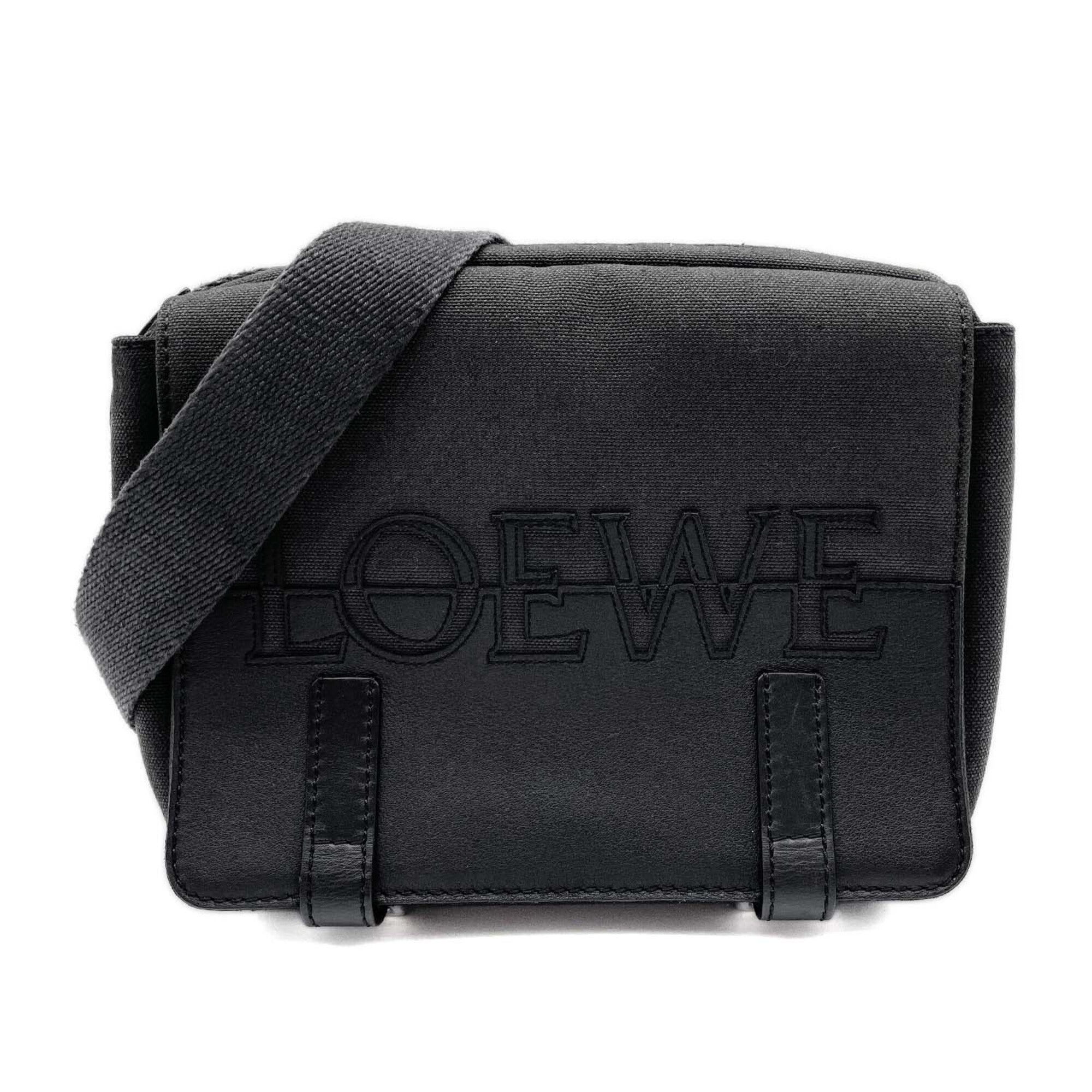 Loewe Black Gray Canvas Leather Messenger Bag Shoulder Bag (Pre-Owned)