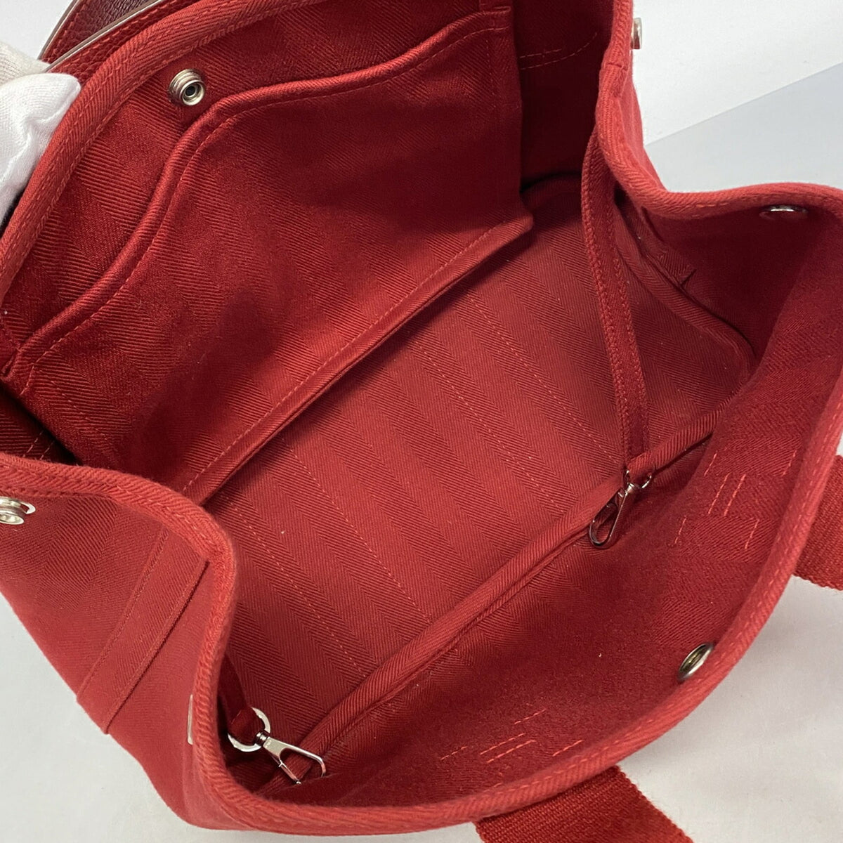 Hermes Red Color Toile Chevron Tote Bag (Pre-Owned)