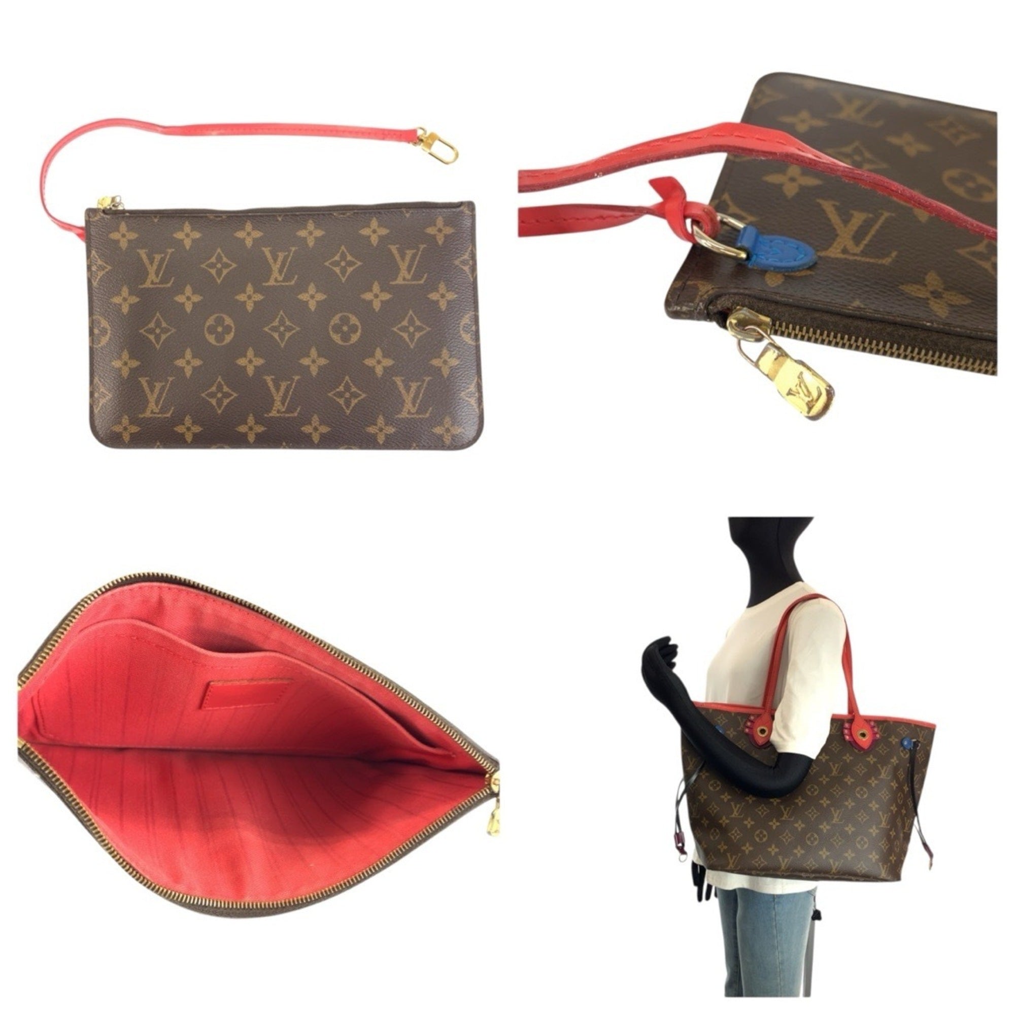 Louis Vuitton Brown Monogram Red Color Monogram Shoulder Bag Tote Bag (Pre-Owned)