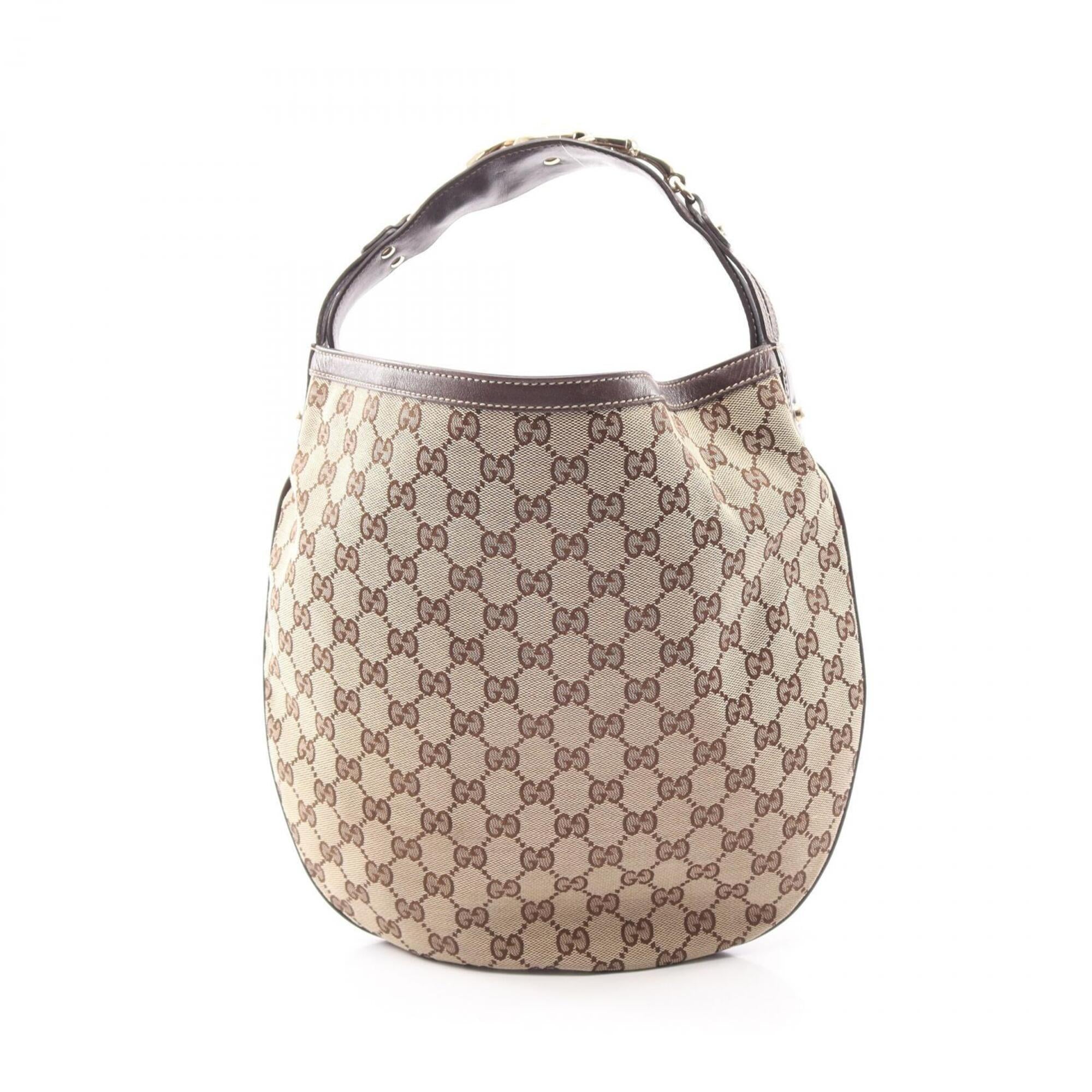 Gucci Gg Canvas Beige Brown Gg Canvas Leather Handbag (Pre-Owned)