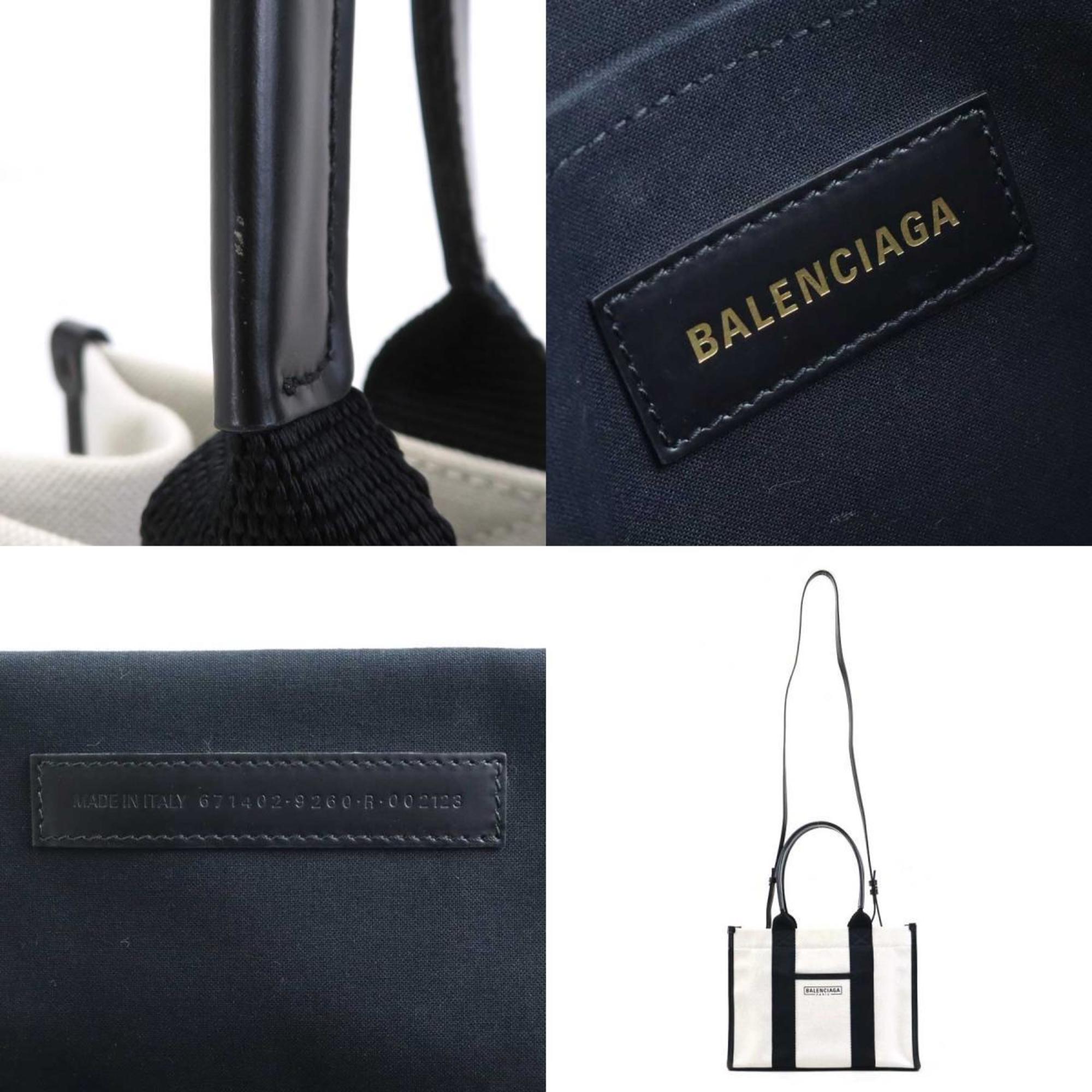 Balenciaga Black Ivory Canvas Leather Handbag Shoulder Bag (Pre-Owned)