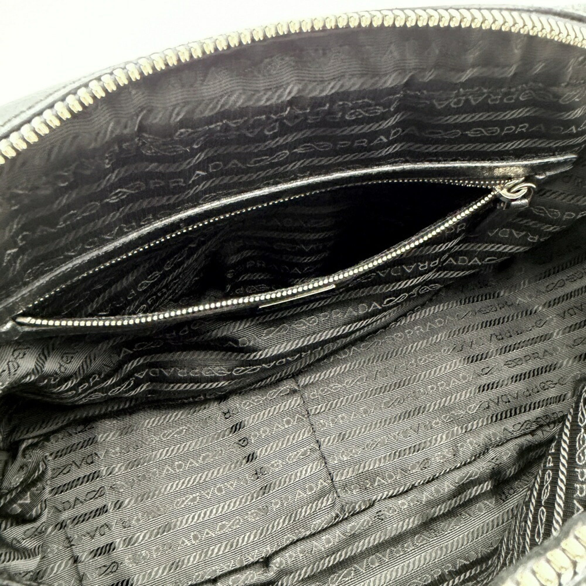 Prada Black Gray Canvas Leather Boston Bag Handbag (Pre-Owned)