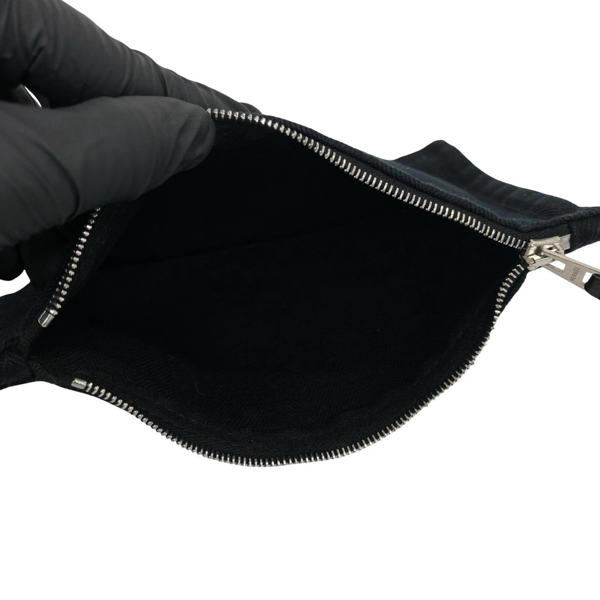Hermes Black Toile Chevron Handbag Tote Bag (Pre-Owned)