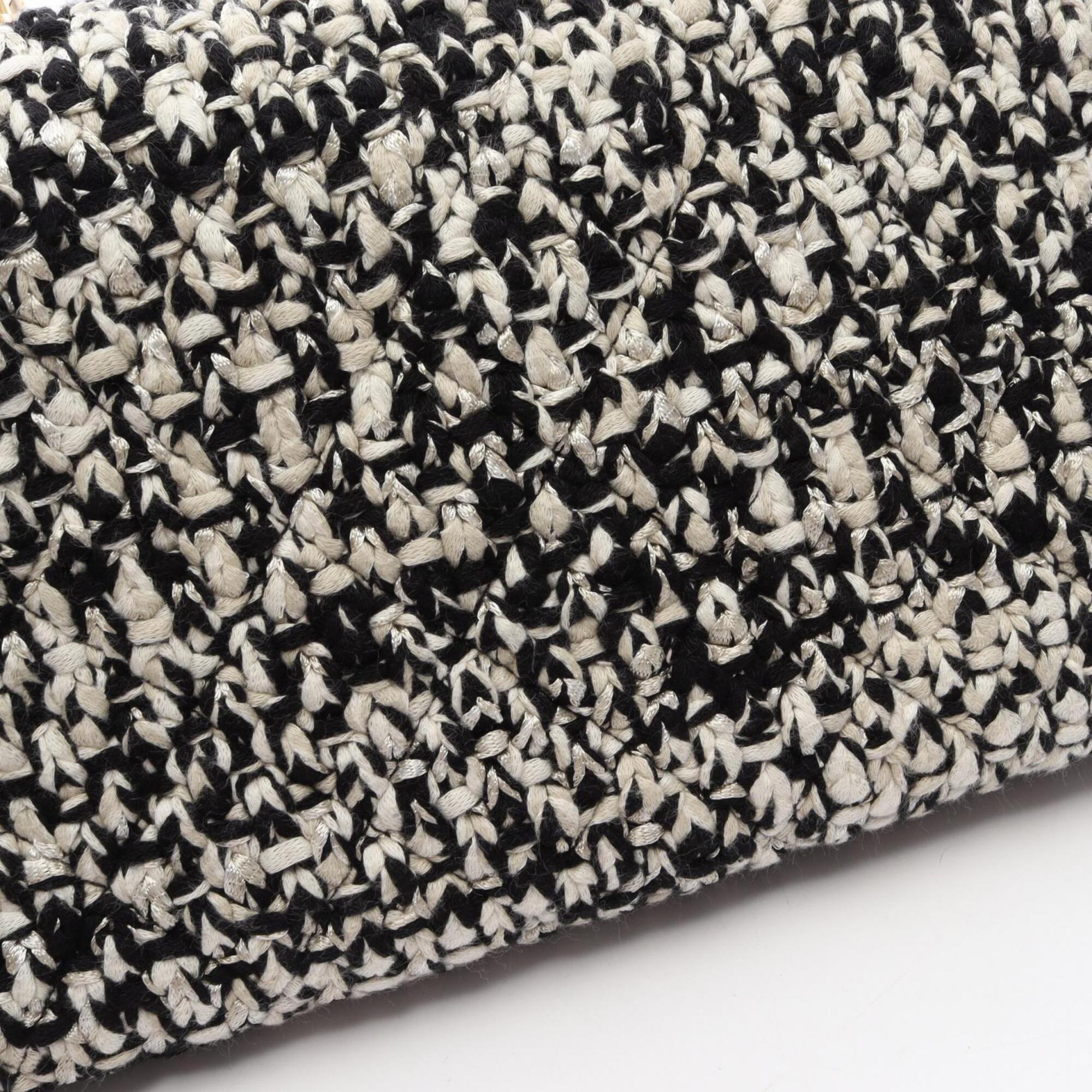 Chanel Black White Leather Fabric Handbag (Pre-Owned)