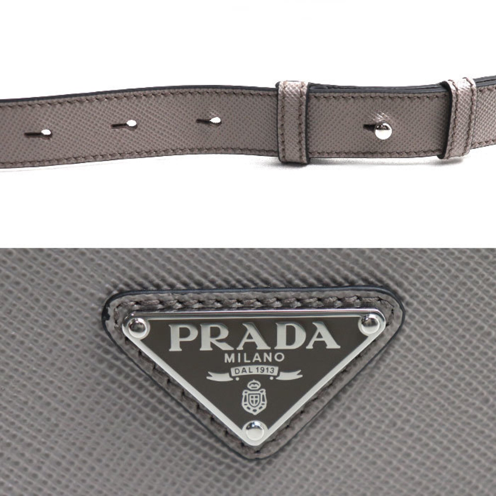 Prada Gray Leather Shoulder Bag (Pre-Owned)