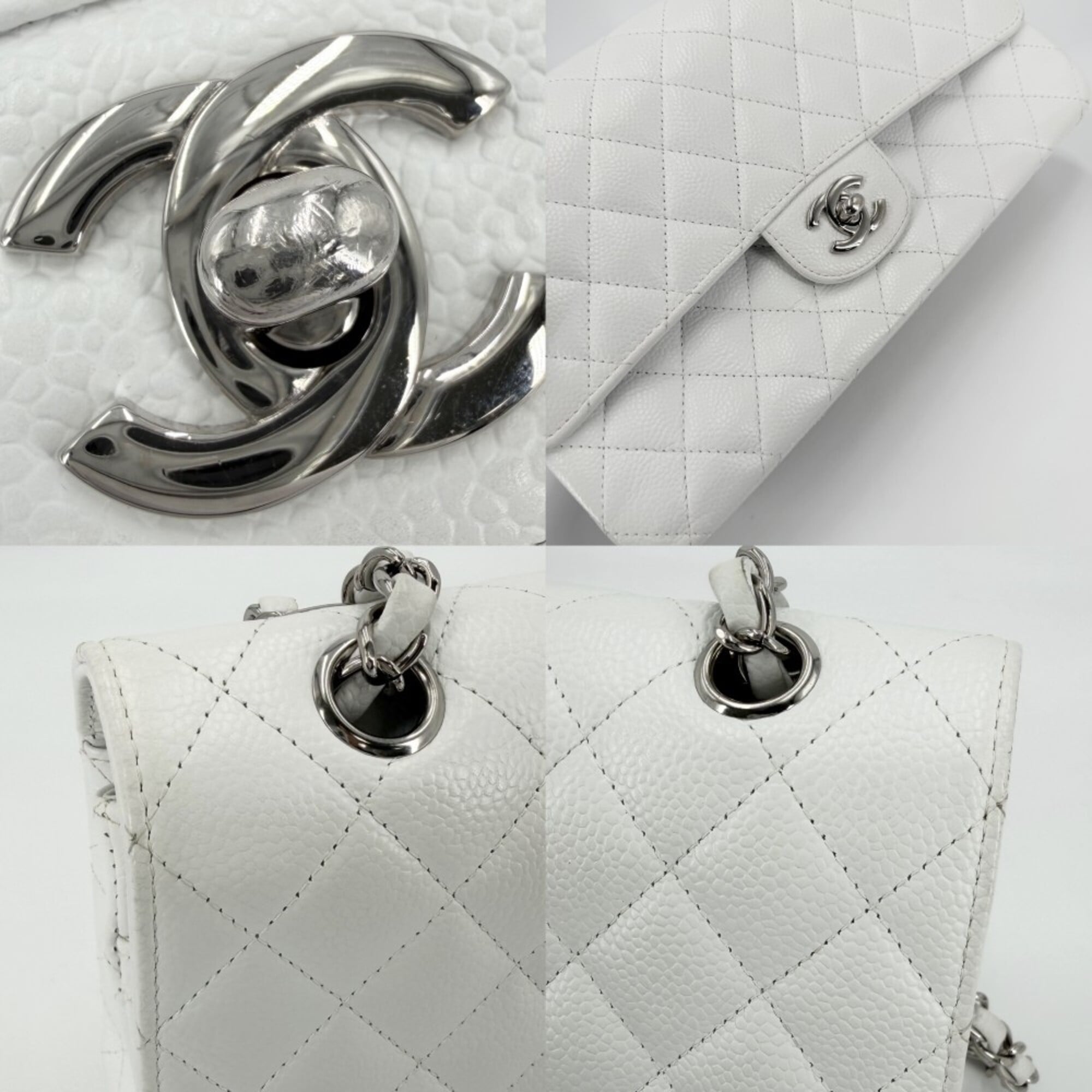 Chanel White Grained Calfskin Shoulder Bag (Pre-Owned)