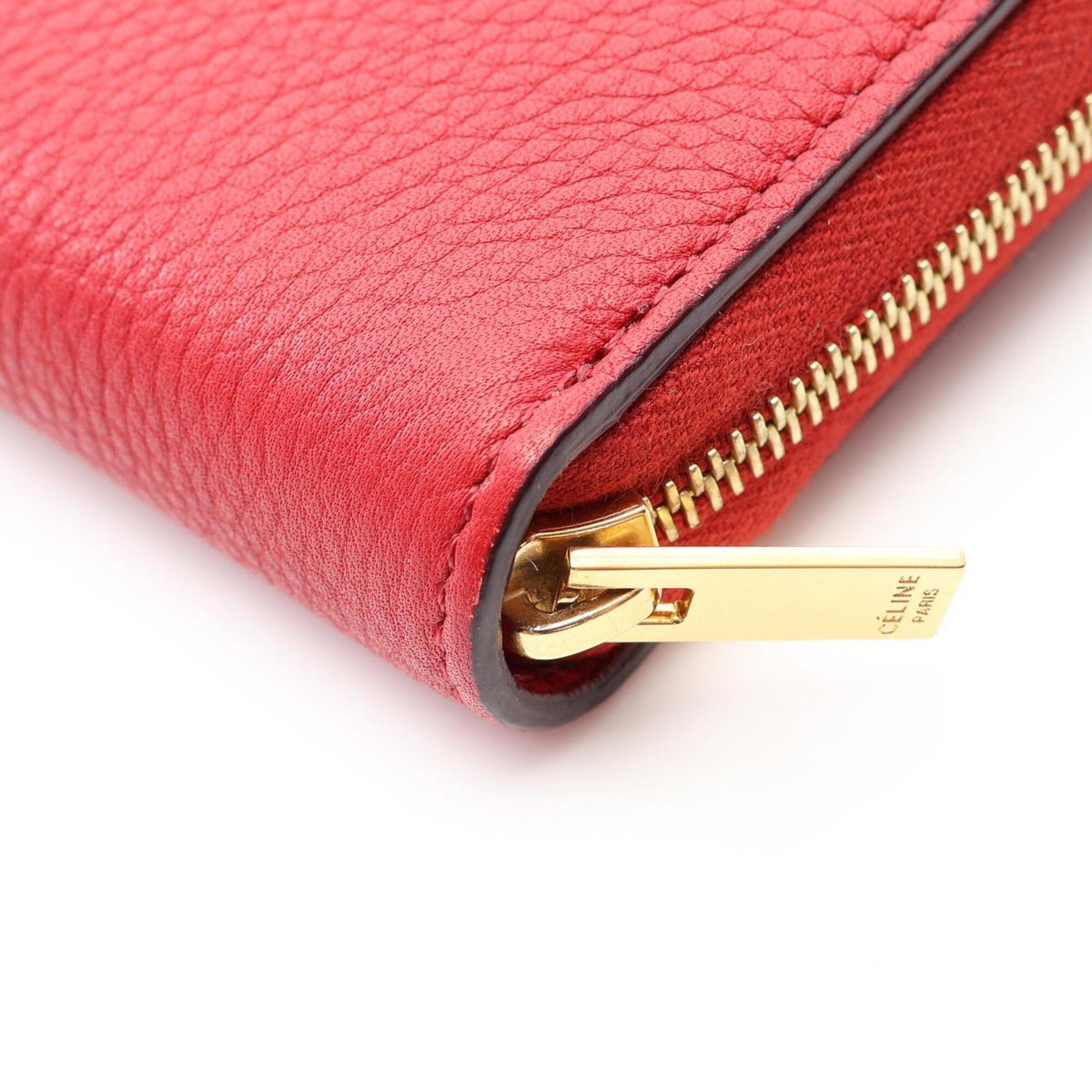 Celine Red Color Leather Long Wallet (Bi-Fold) (Pre-Owned)