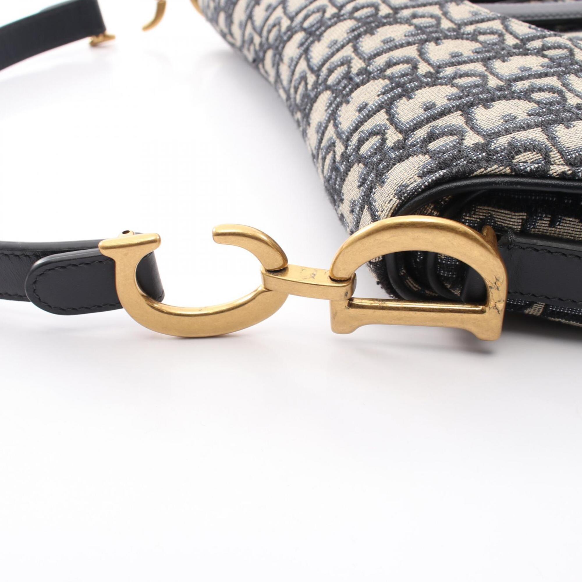 Christian Dior Beige Navy Canvas Leather Handbag Saddle Bag (Pre-Owned)