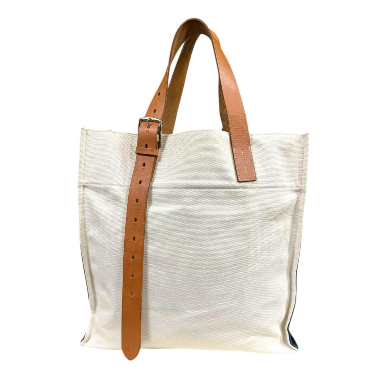 Hermes Navy White Canvas Shoulder Bag (Pre-Owned)