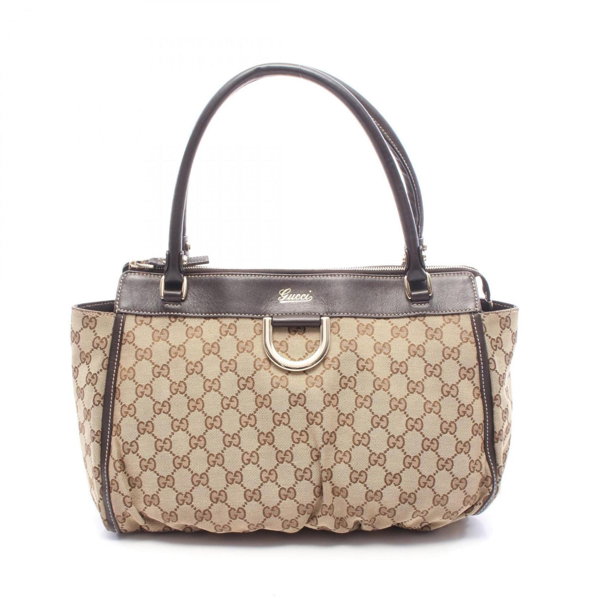 Gucci Beige Brown Canvas Leather Handbag Tote Bag (Pre-Owned)