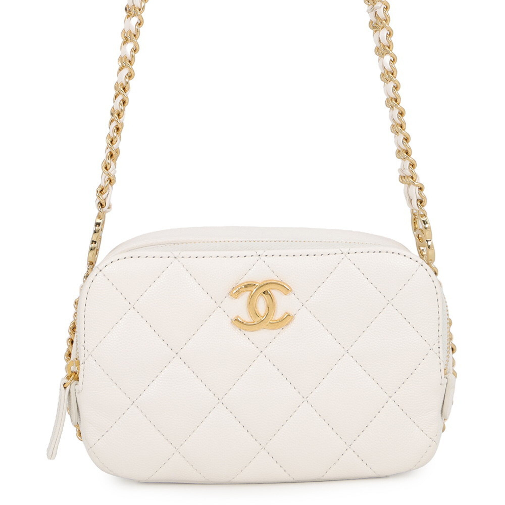 Chanel Matelasse White Grained Calfskin Shoulder Bag (Pre-Owned)