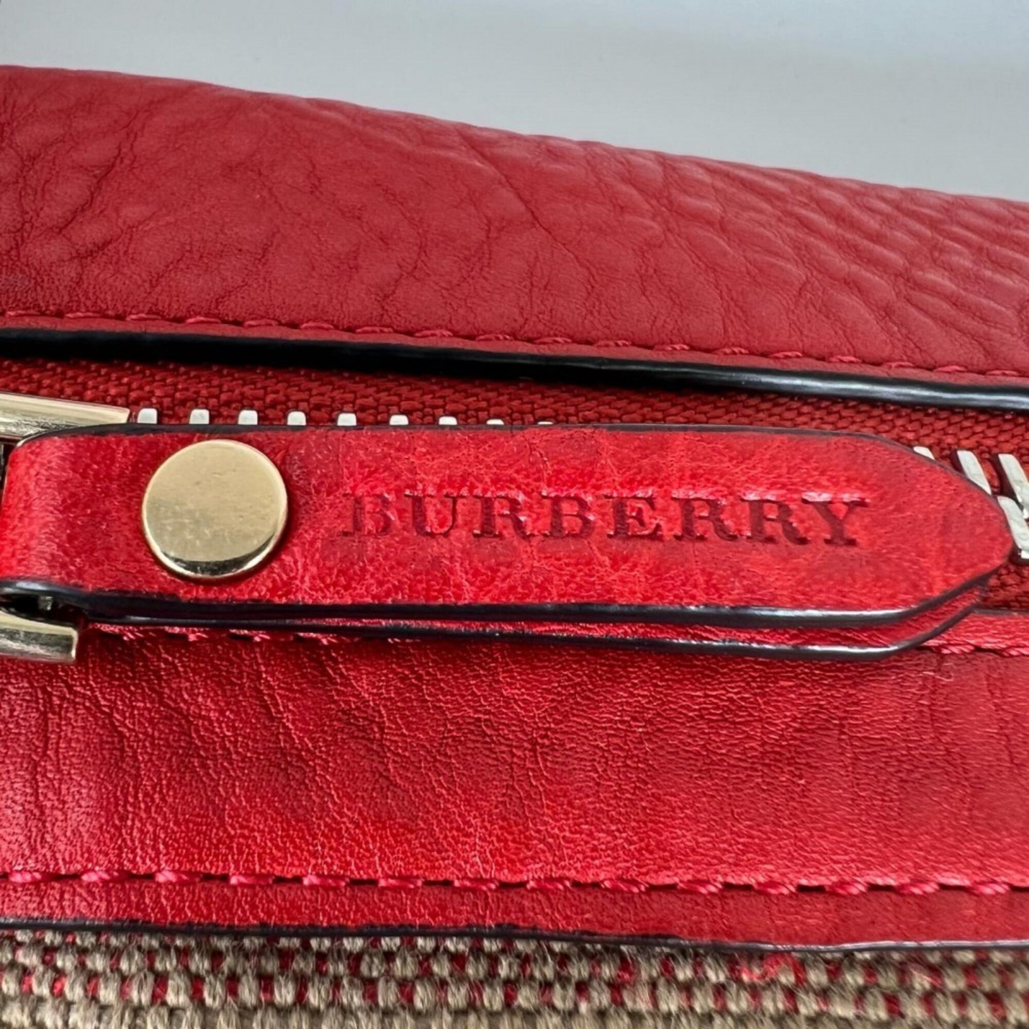 Burberry Multi-Color White Canvas Leather Shoulder Bag (Pre-Owned)