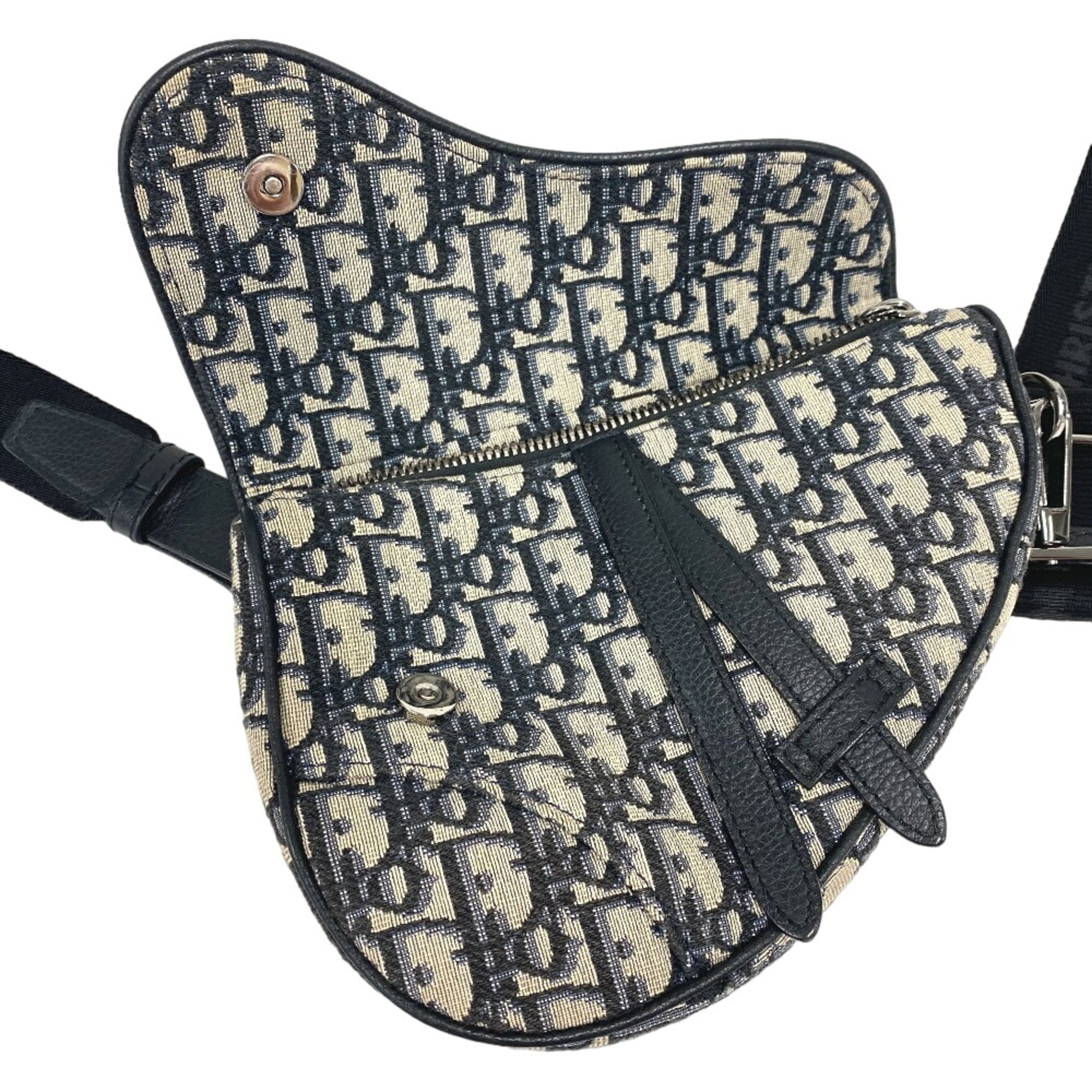 Christian Dior Navy Canvas Saddle Bag Sling Bag (Pre-Owned)