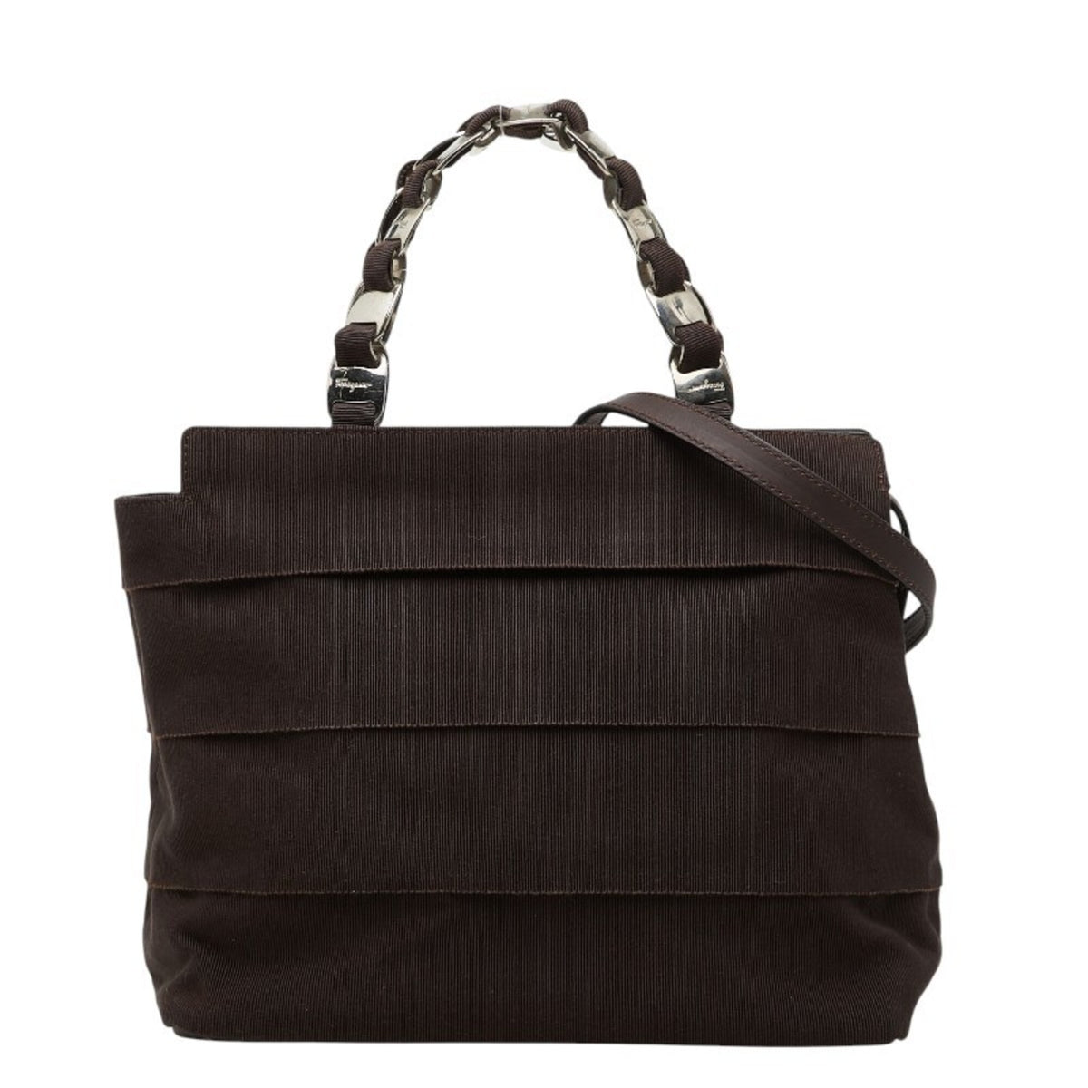 Salvatore Ferragamo Vara Dark Brown Nylon Leather Handbag (Pre-Owned)