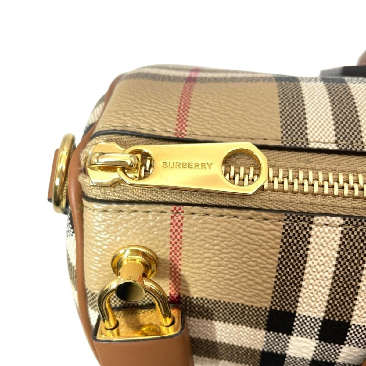 Burberry Beige Polyester Elastane Cotton Leather Boston Bag (Pre-Owned)