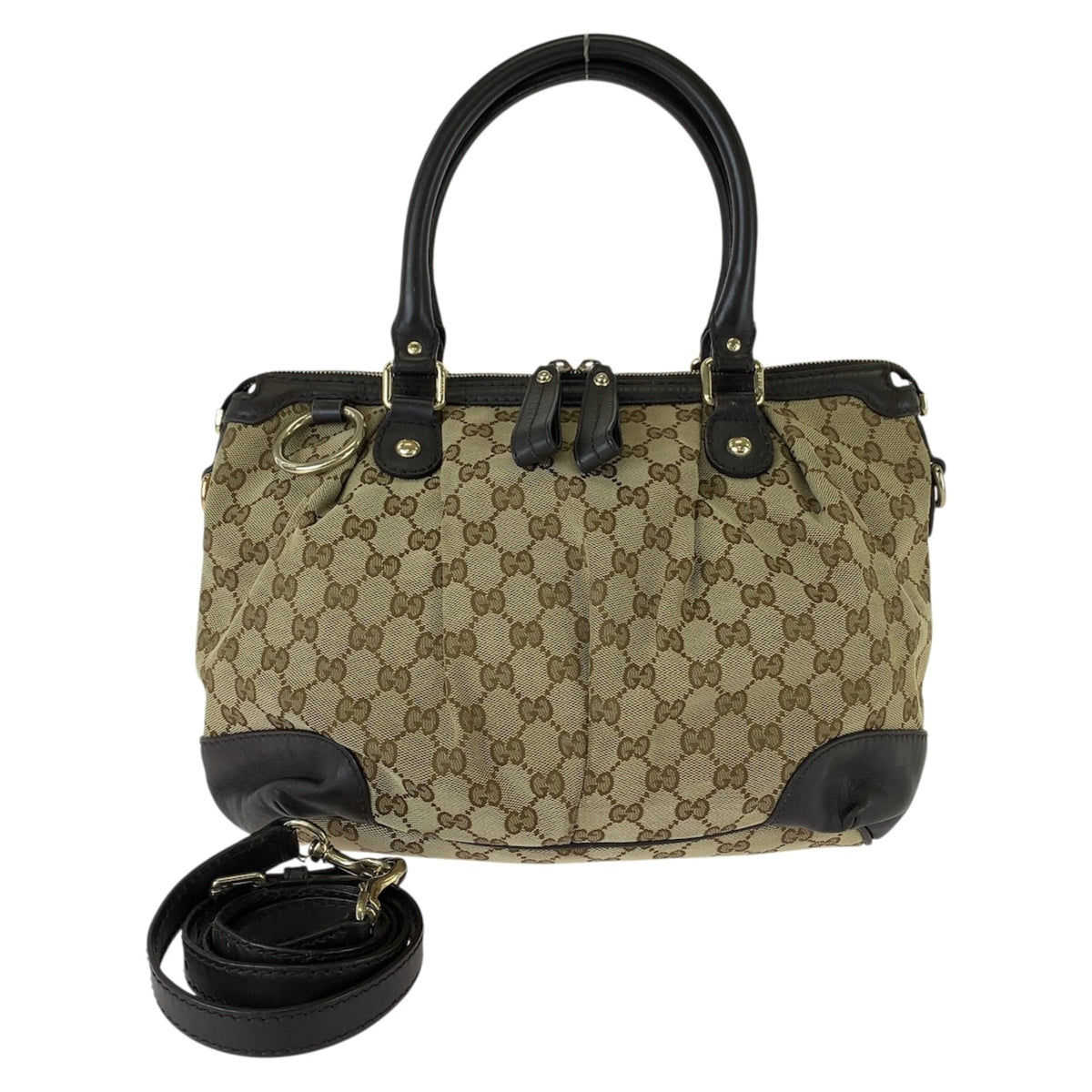 Gucci Gg Canvas Beige Brown Gg Canvas Leather Shoulder Bag Tote Bag (Pre-Owned)