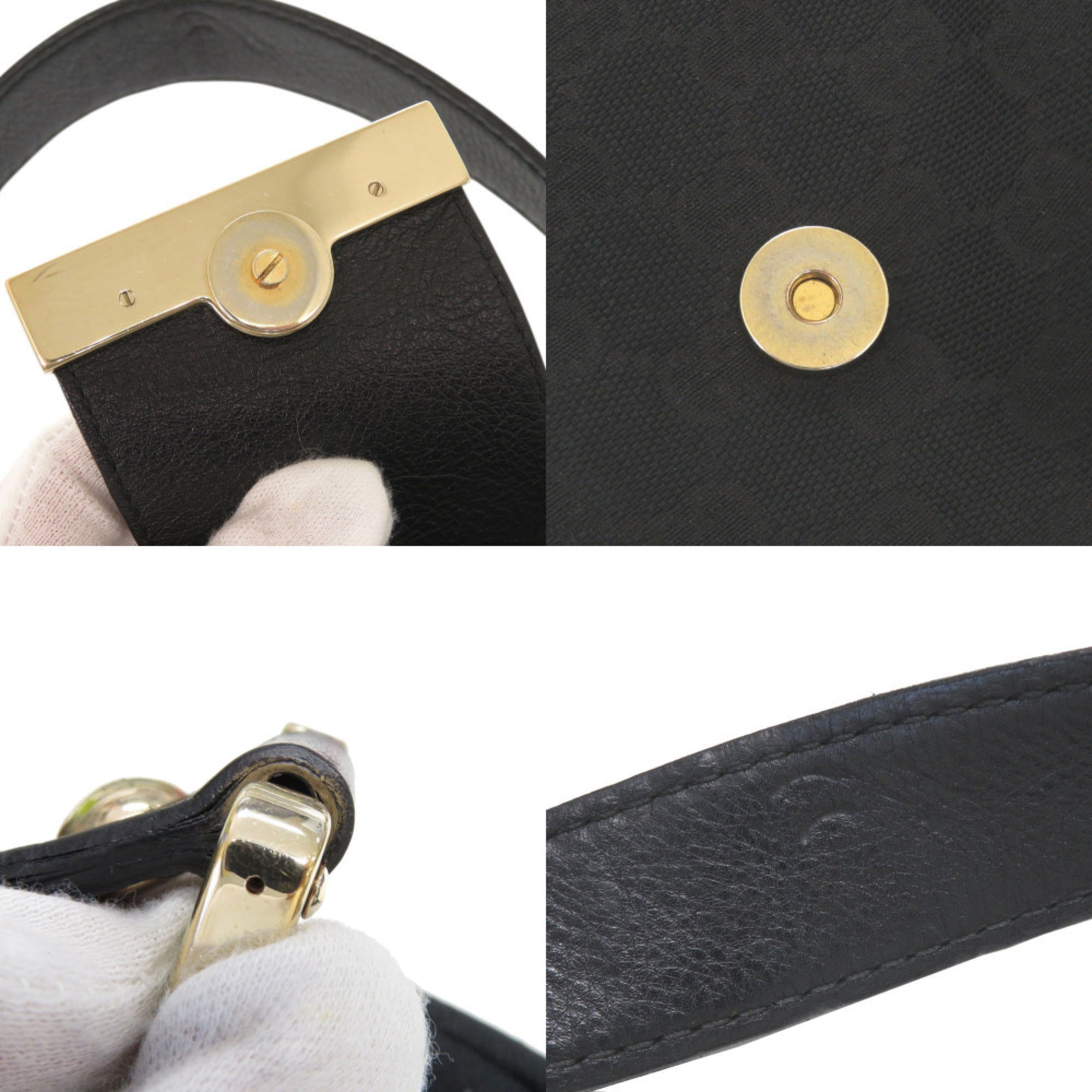 Gucci Black Gg Canvas Leather Shoulder Bag (Pre-Owned)