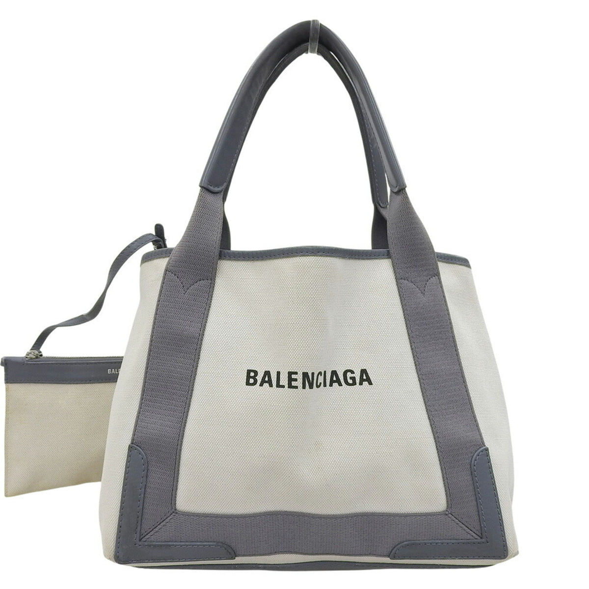 Balenciaga Gray White Canvas Leather Pouch Tote Bag (Pre-Owned)