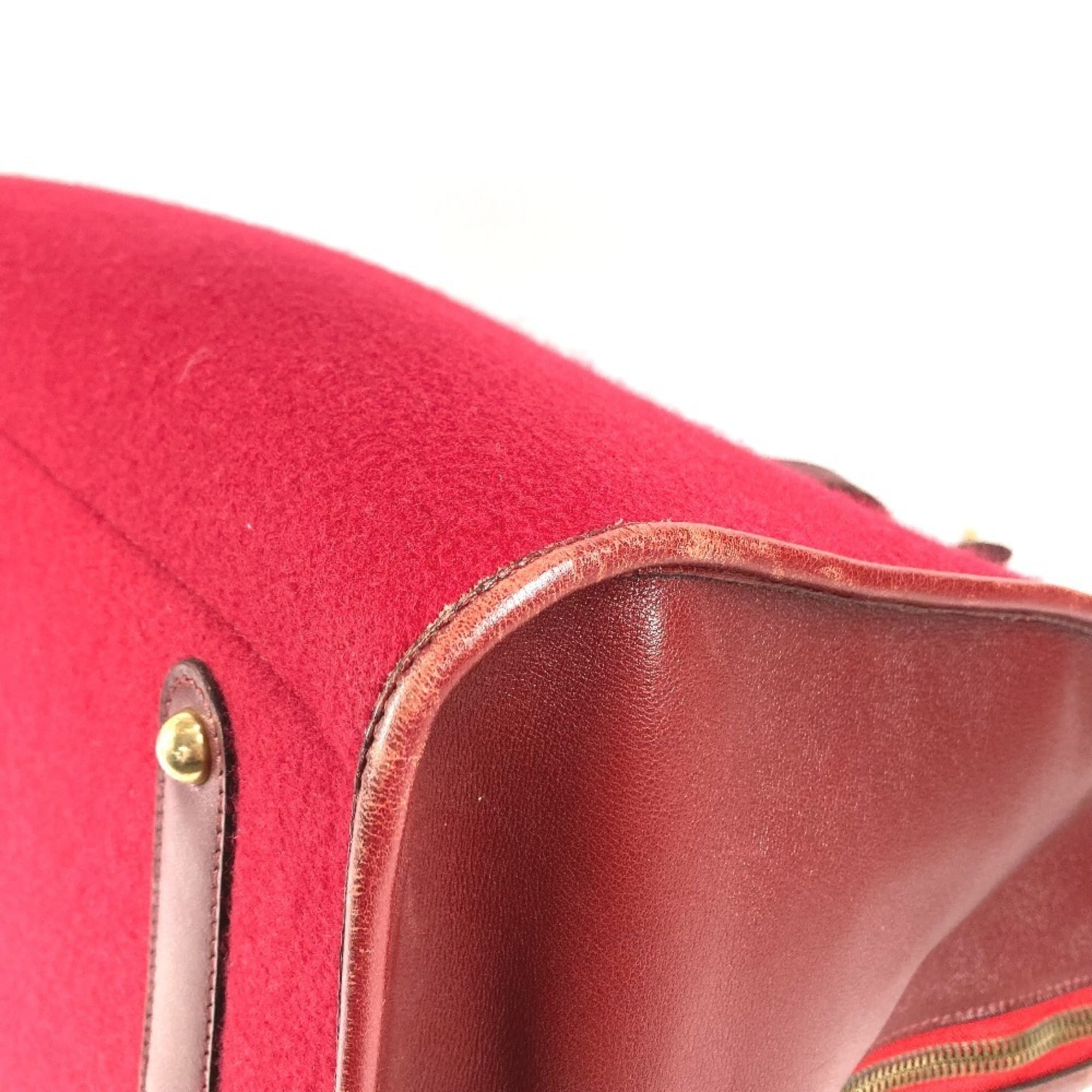 Hermes Red Color Felt Leather Boston Bag (Pre-Owned)