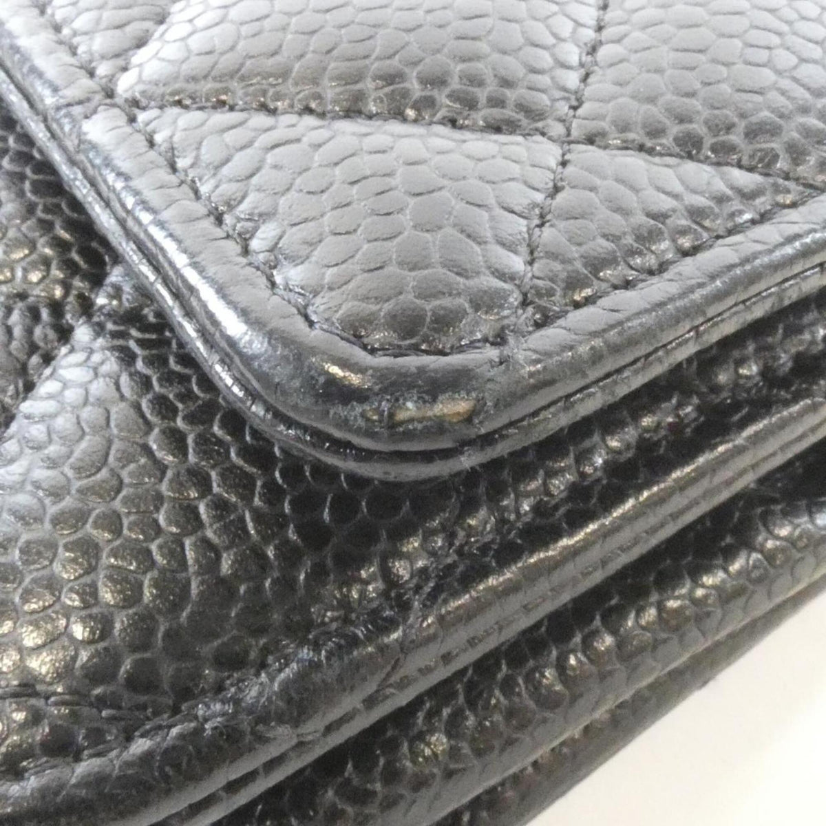 Chanel Black Bordeaux Grained Calfskin Chain/Shoulder Wallet (Pre-Owned)