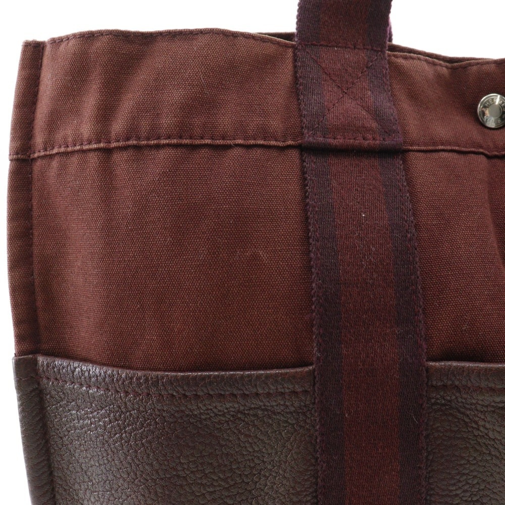 Hermes Brown Cotton Canvas Leather Handbag (Pre-Owned)