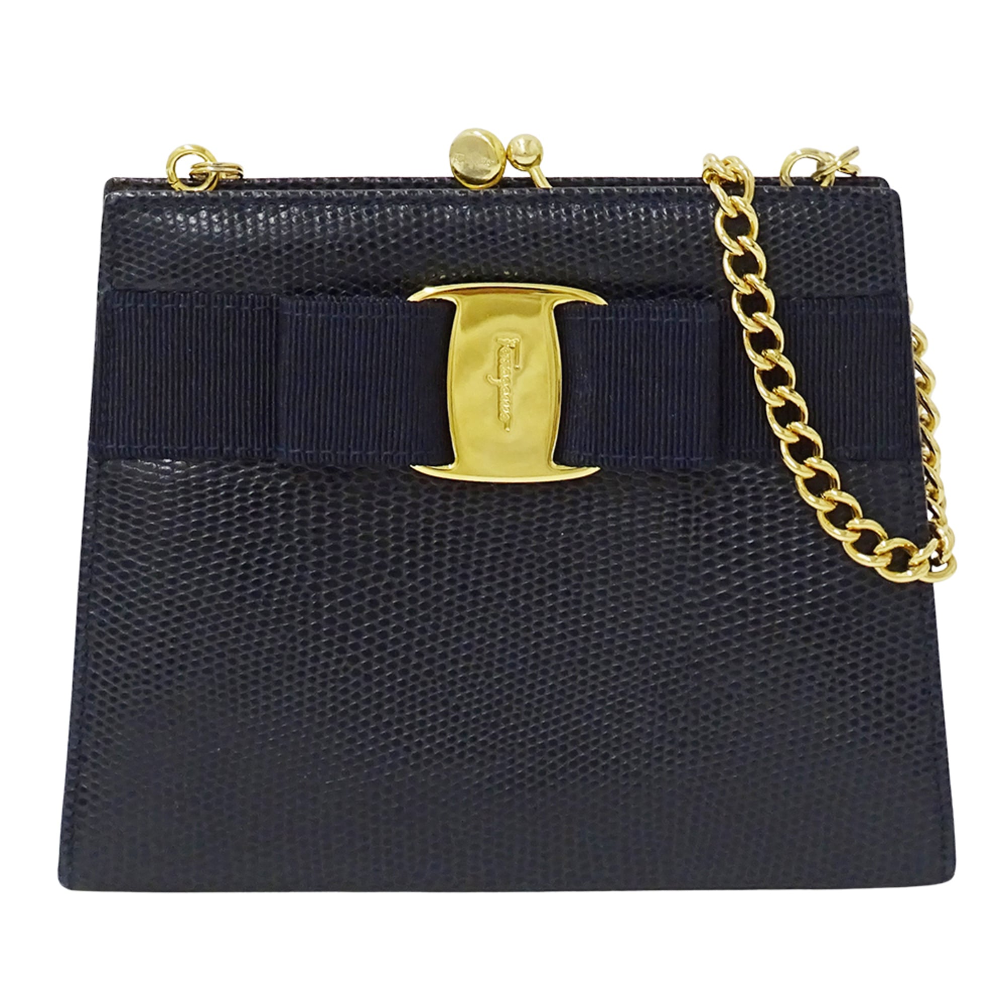 Salvatore Ferragamo Navy Leather Handbag Shoulder Bag (Pre-Owned)