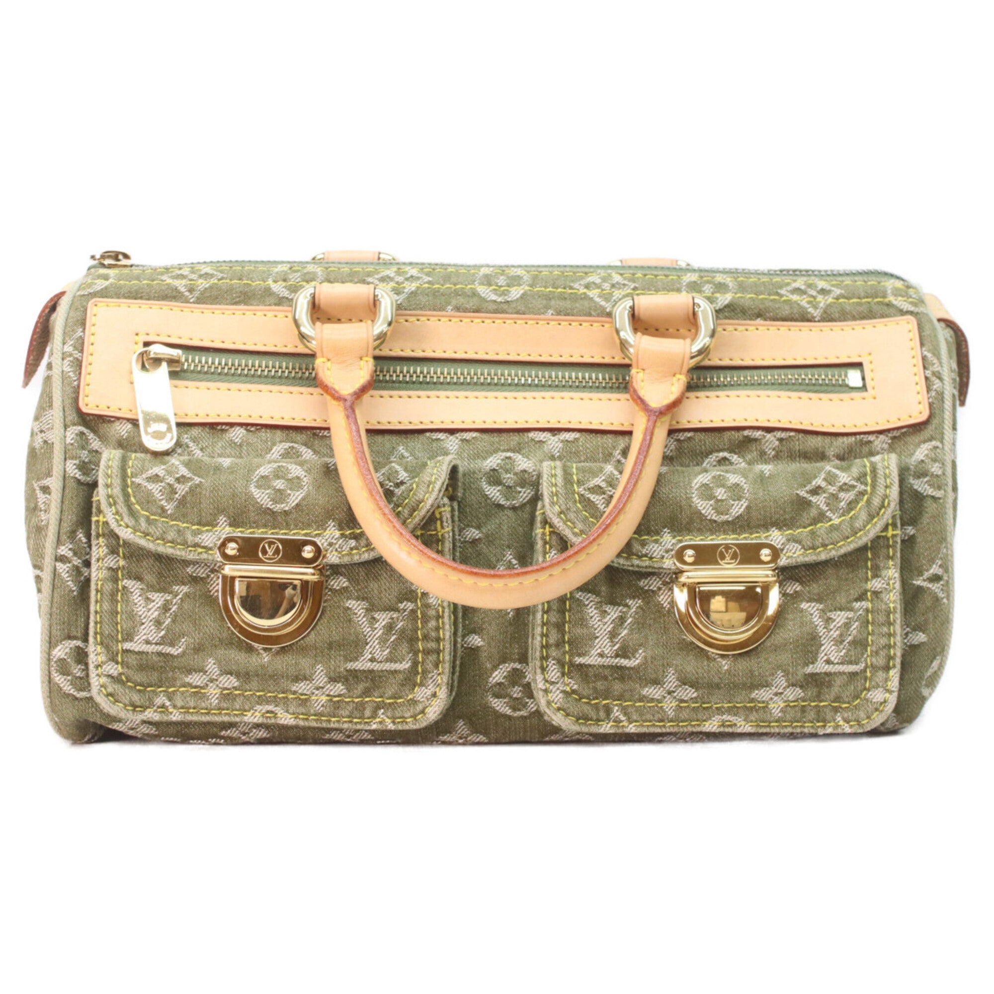 Louis Vuitton Khaki Monogram Denim Handbag (Pre-Owned)