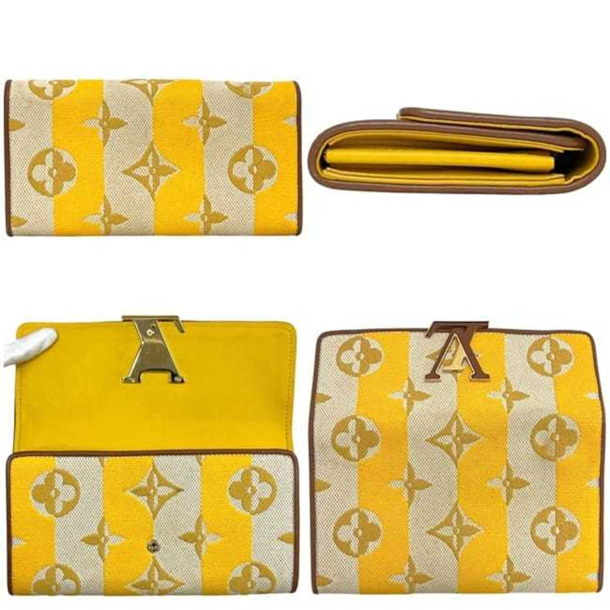 Louis Vuitton Beige Brown Yellow Canvas Leather Long Wallet (Bi-Fold) (Pre-Owned)