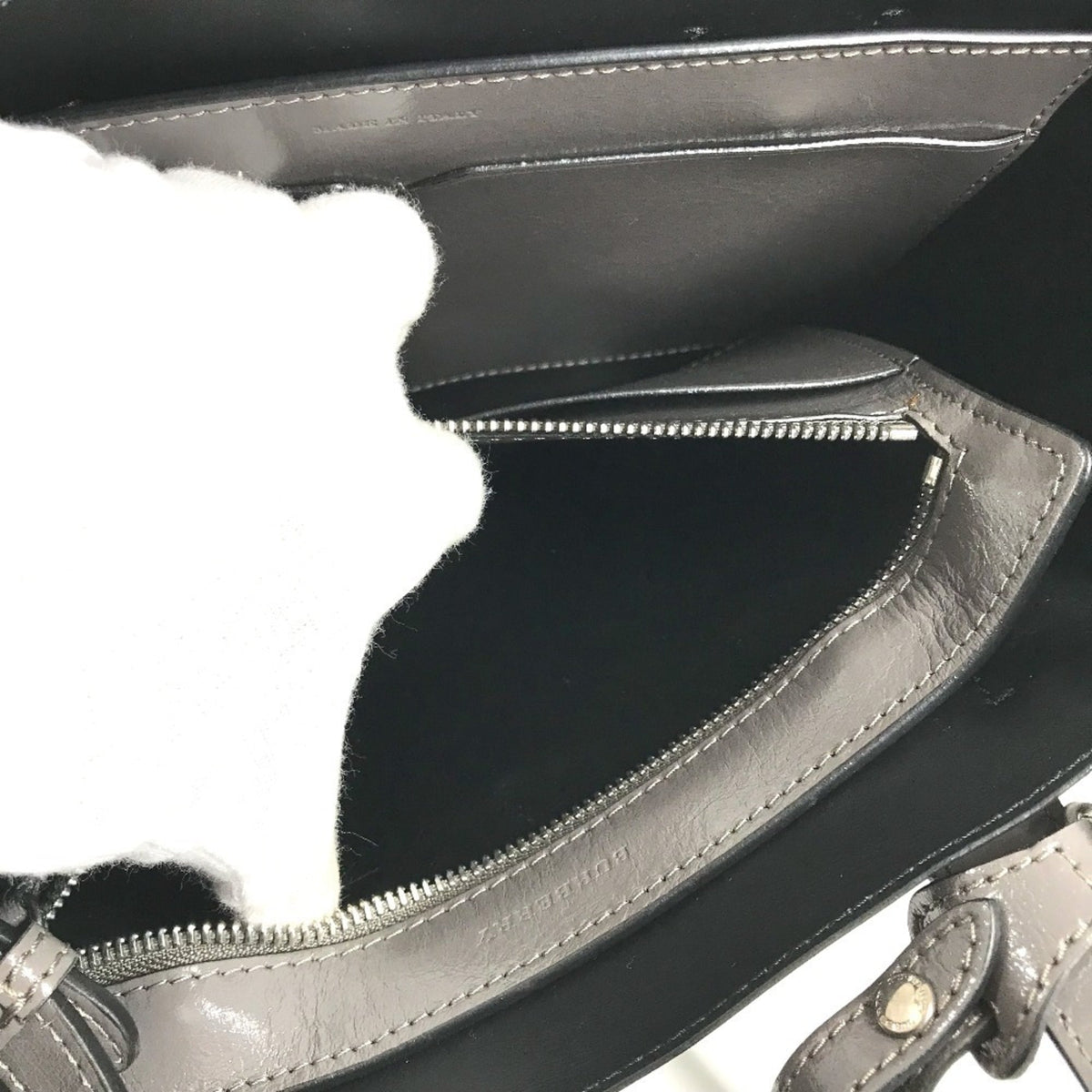 Burberry Gray Leather Handbag Shoulder Bag Tote Bag (Pre-Owned)