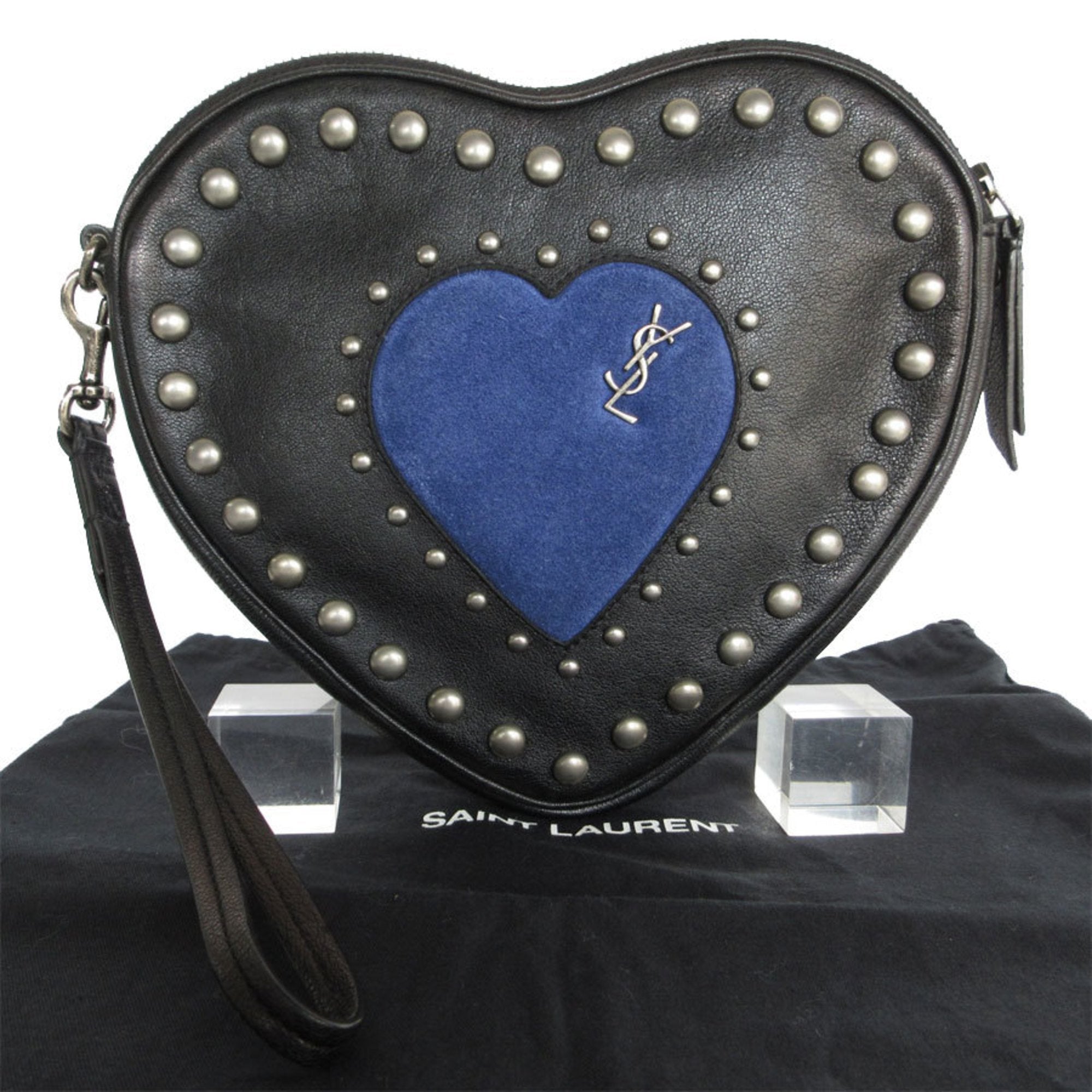 Saint Laurent Black Blue Leather Suede Clutch Bag (Pre-Owned)