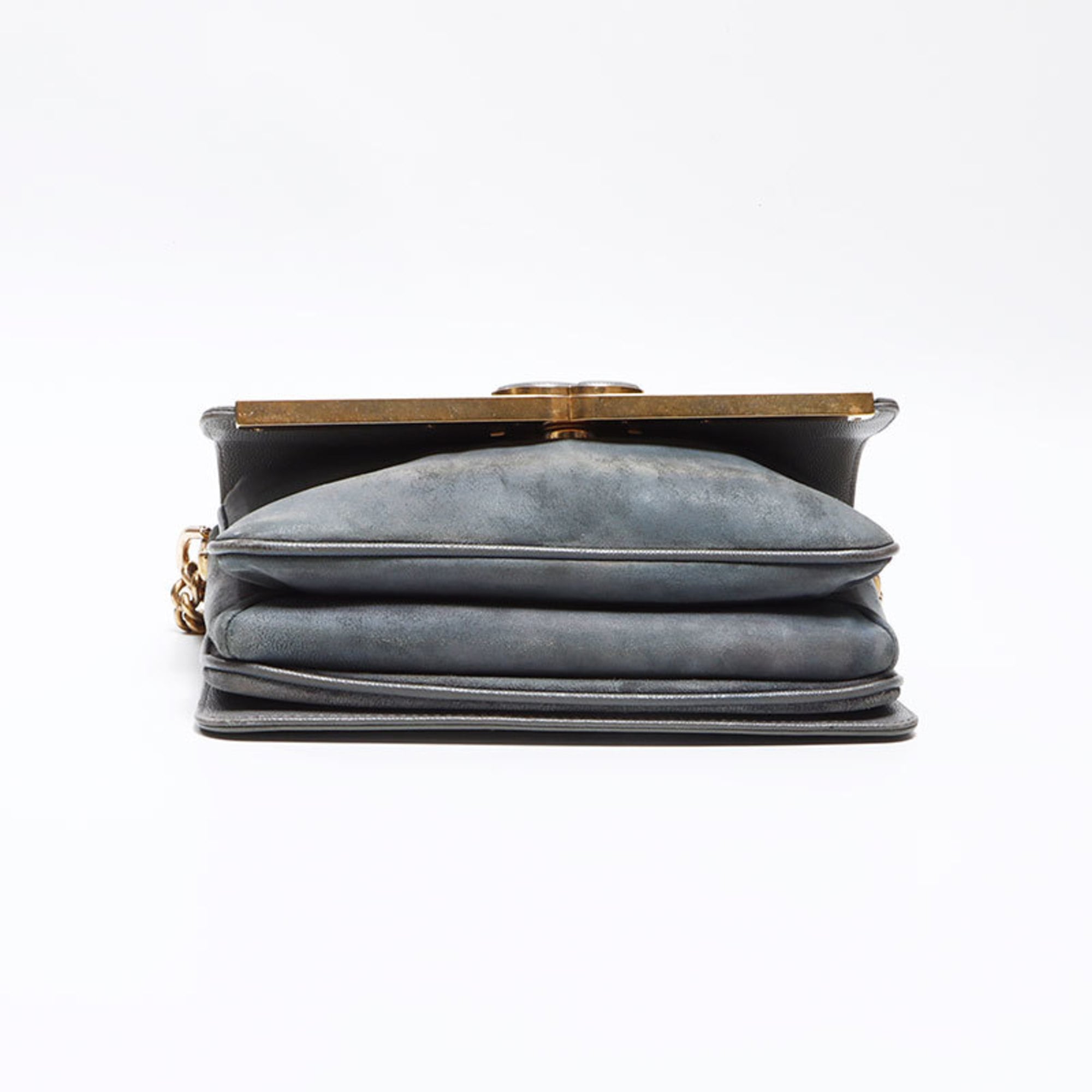 Chanel Gray Grained Calfskin Suede Shoulder Bag (Pre-Owned)
