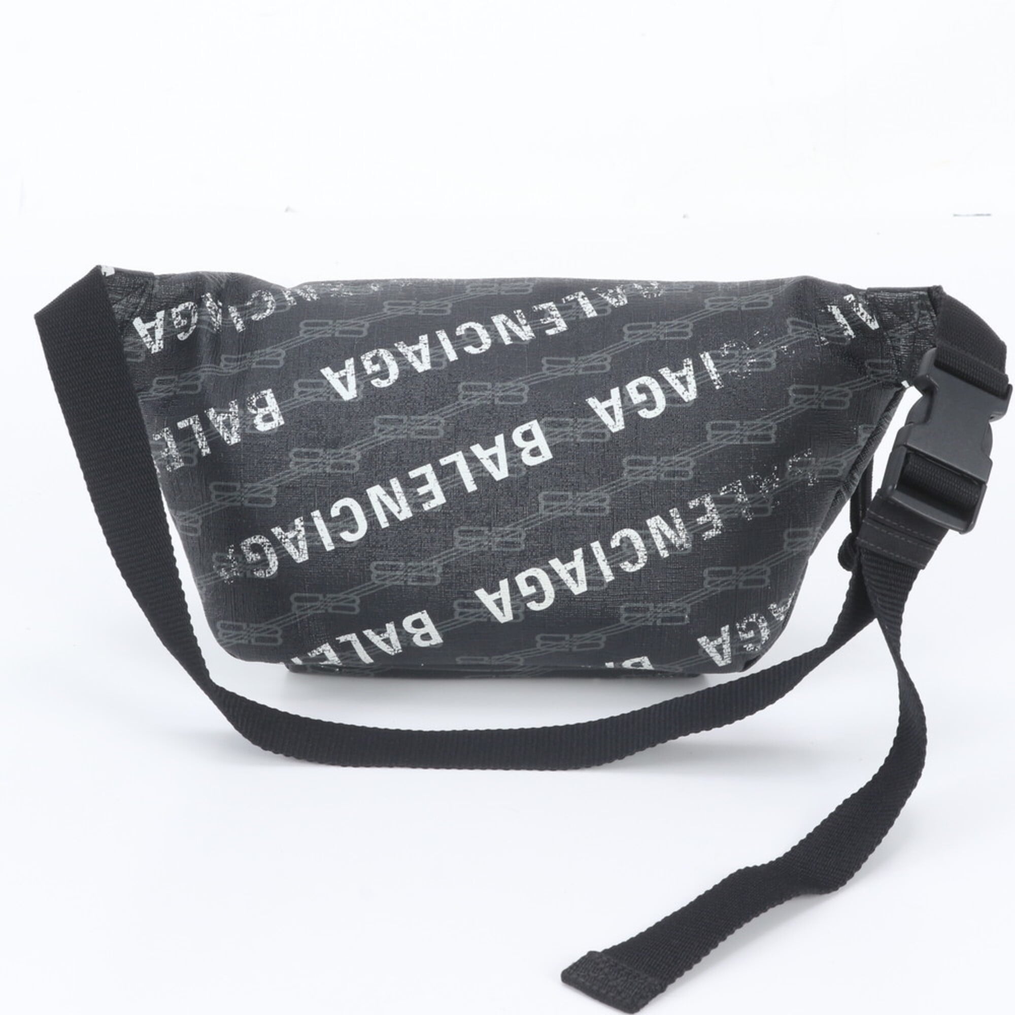 Balenciaga Black Leather Coated Canvas Pouch Shoulder Bag Sling Bag (Pre-Owned)