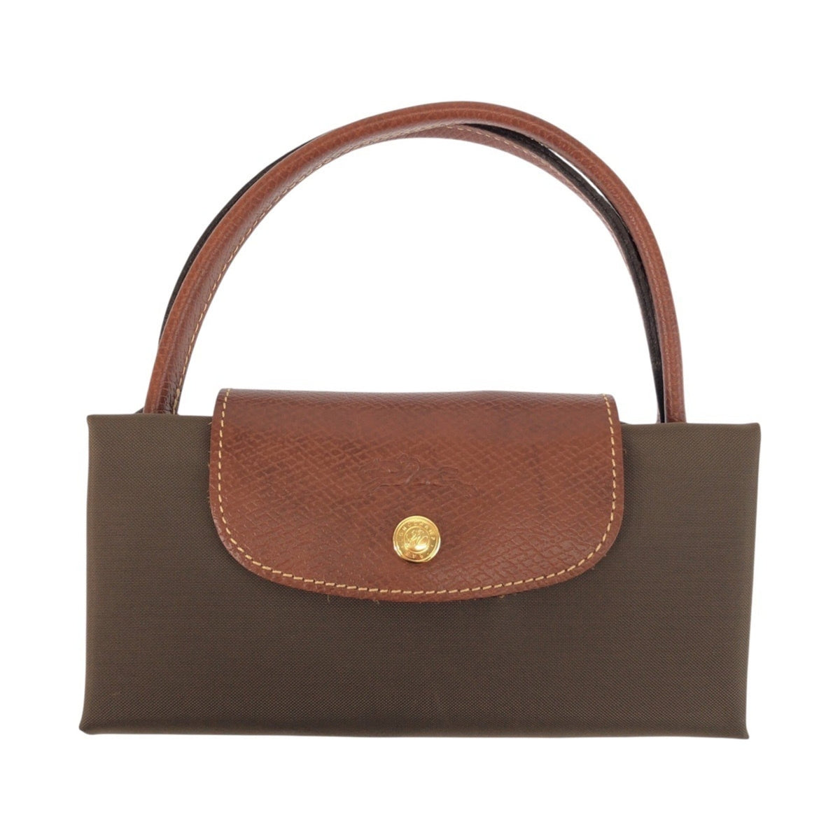Longchamp Brown Khaki Nylon Leather Handbag Tote Bag (Pre-Owned)