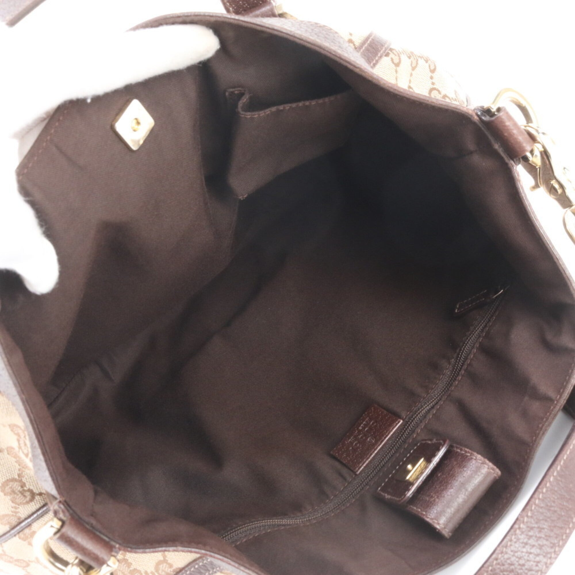 Gucci Brown Leather Canvas Handbag Shoulder Bag Tote Bag (Pre-Owned)