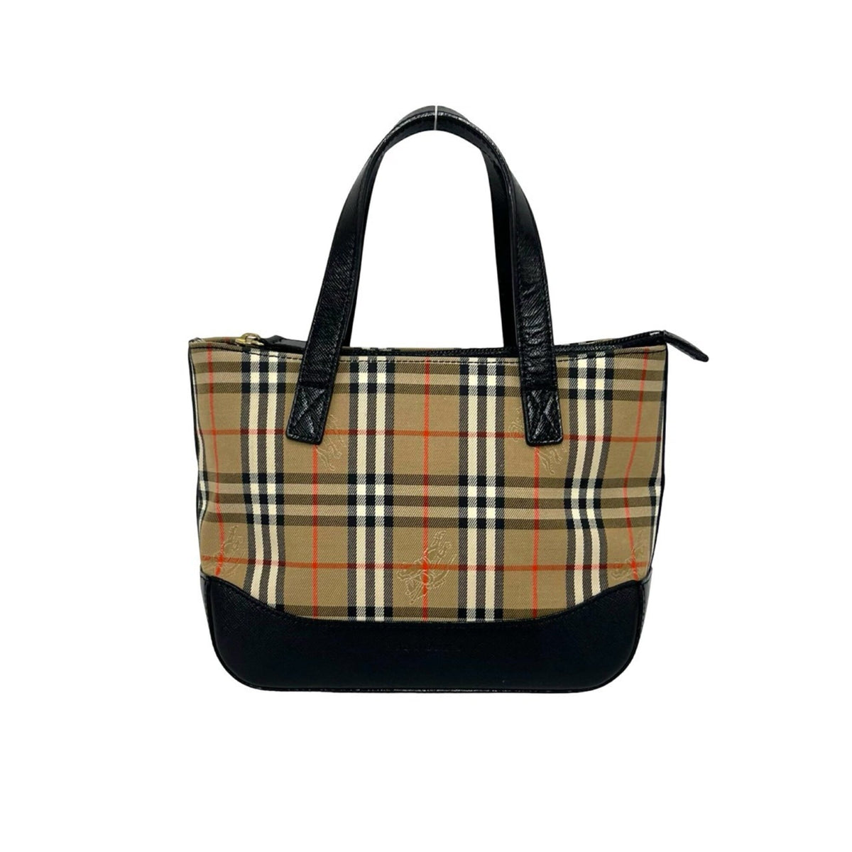 Burberry Beige Black Canvas Leather Handbag Tote Bag (Pre-Owned)