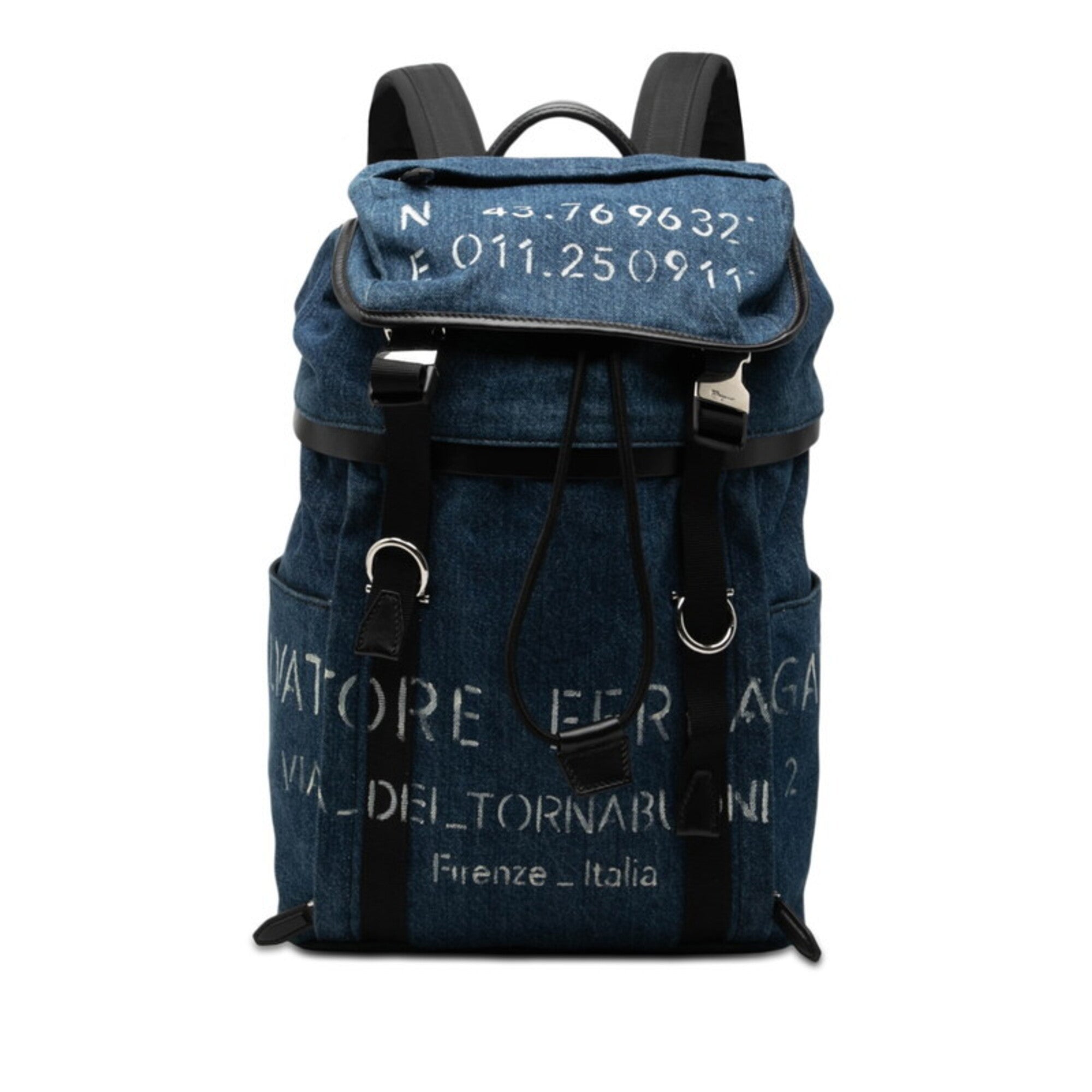 Salvatore Ferragamo Black Navy Denim Leather Backpack (Pre-Owned)