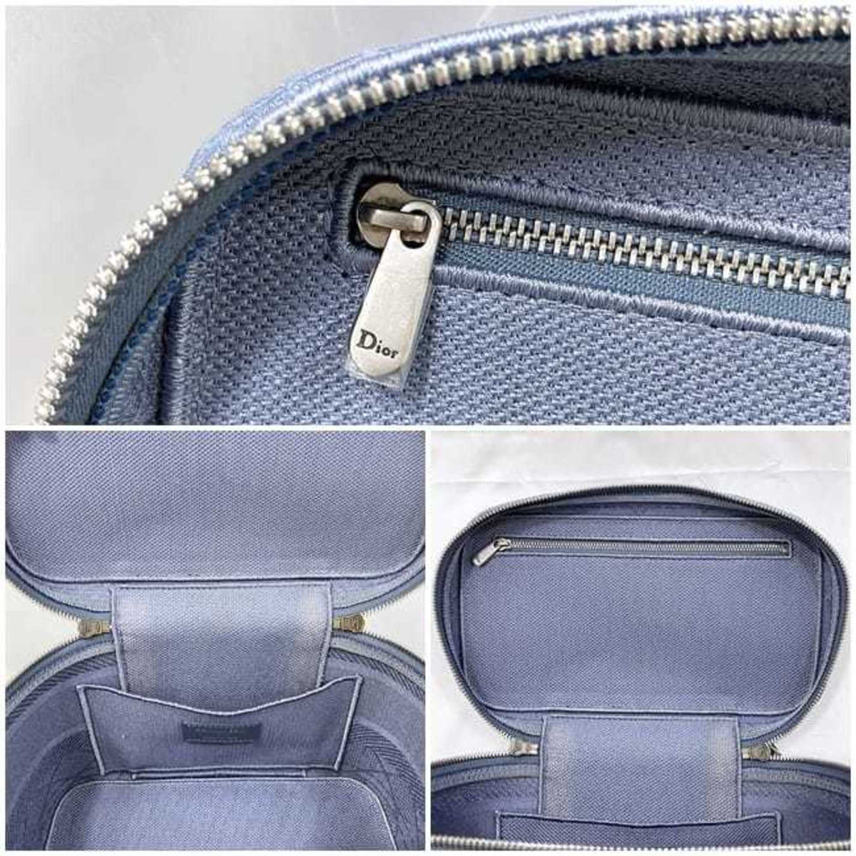 Christian Dior Light Blue Canvas Handbag Vanity Bag (Pre-Owned)