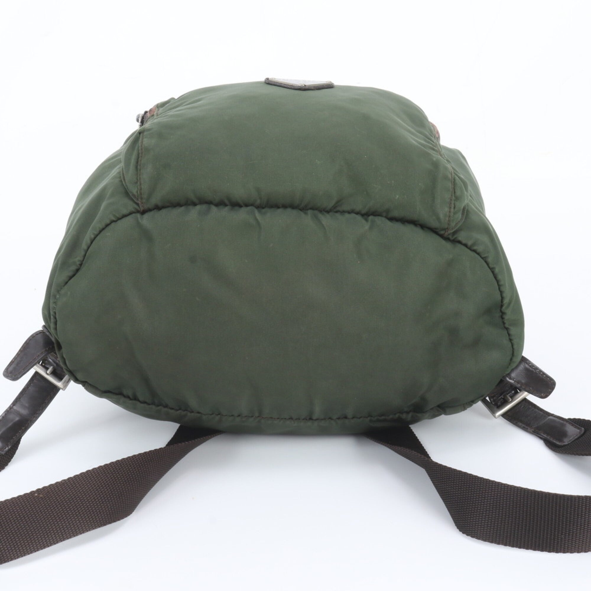 Prada Brown Green Khaki Leather Nylon Backpack (Pre-Owned)