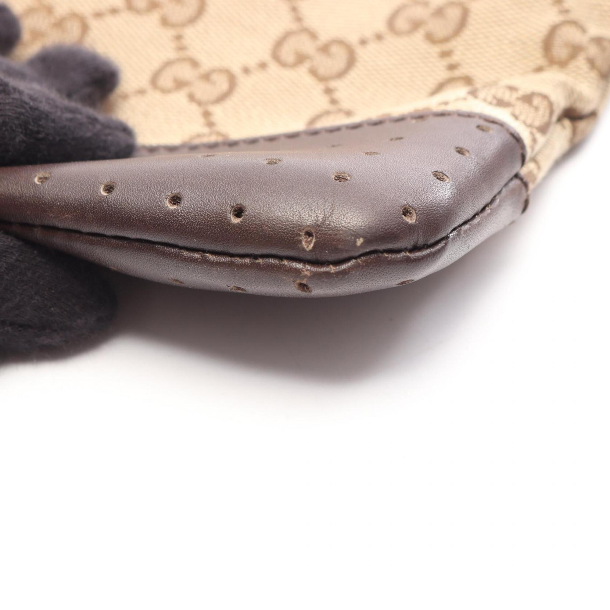 Gucci Beige Brown Leather Canvas Handbag Shoulder Bag (Pre-Owned)