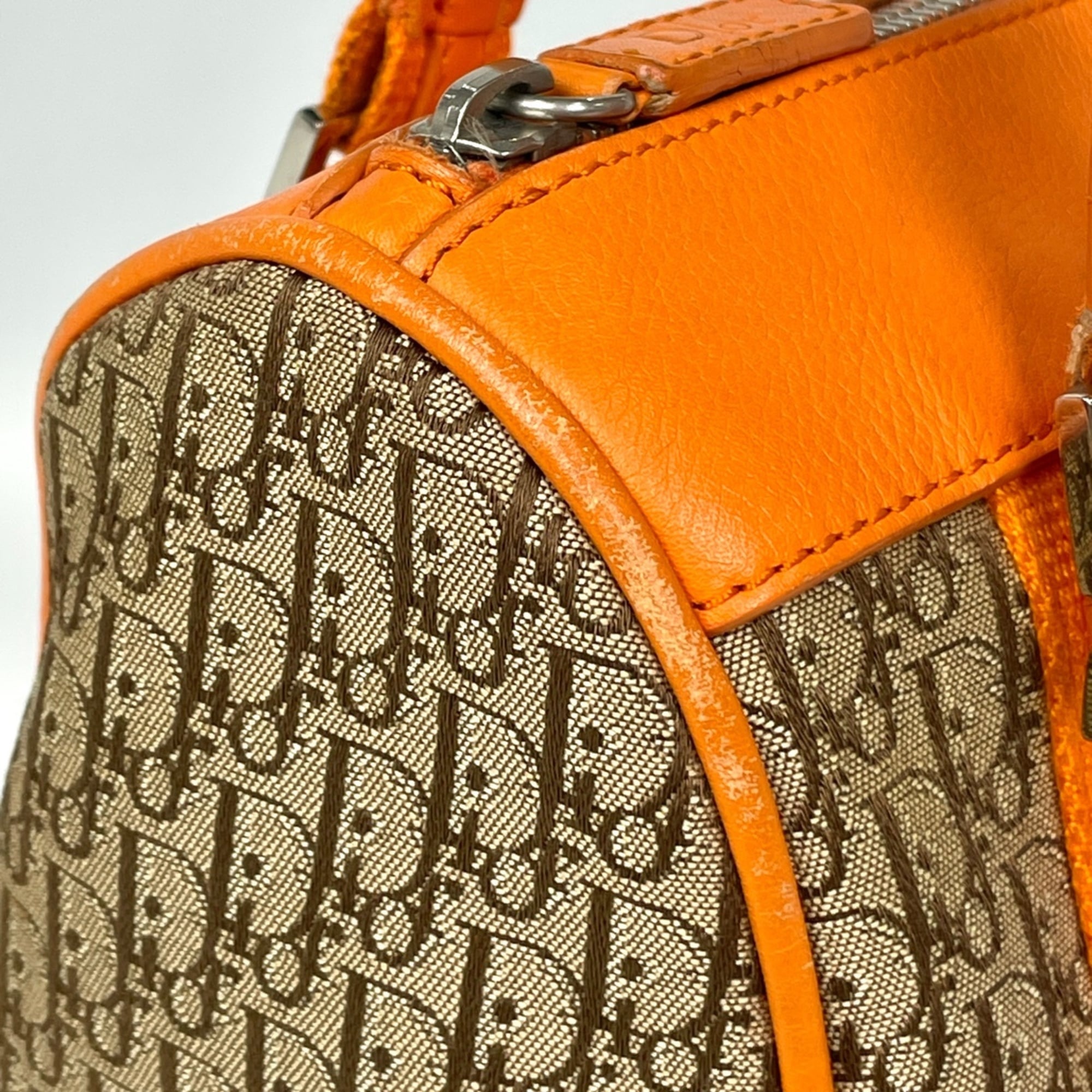 Christian Dior Beige Orange Canvas Leather Handbag (Pre-Owned)