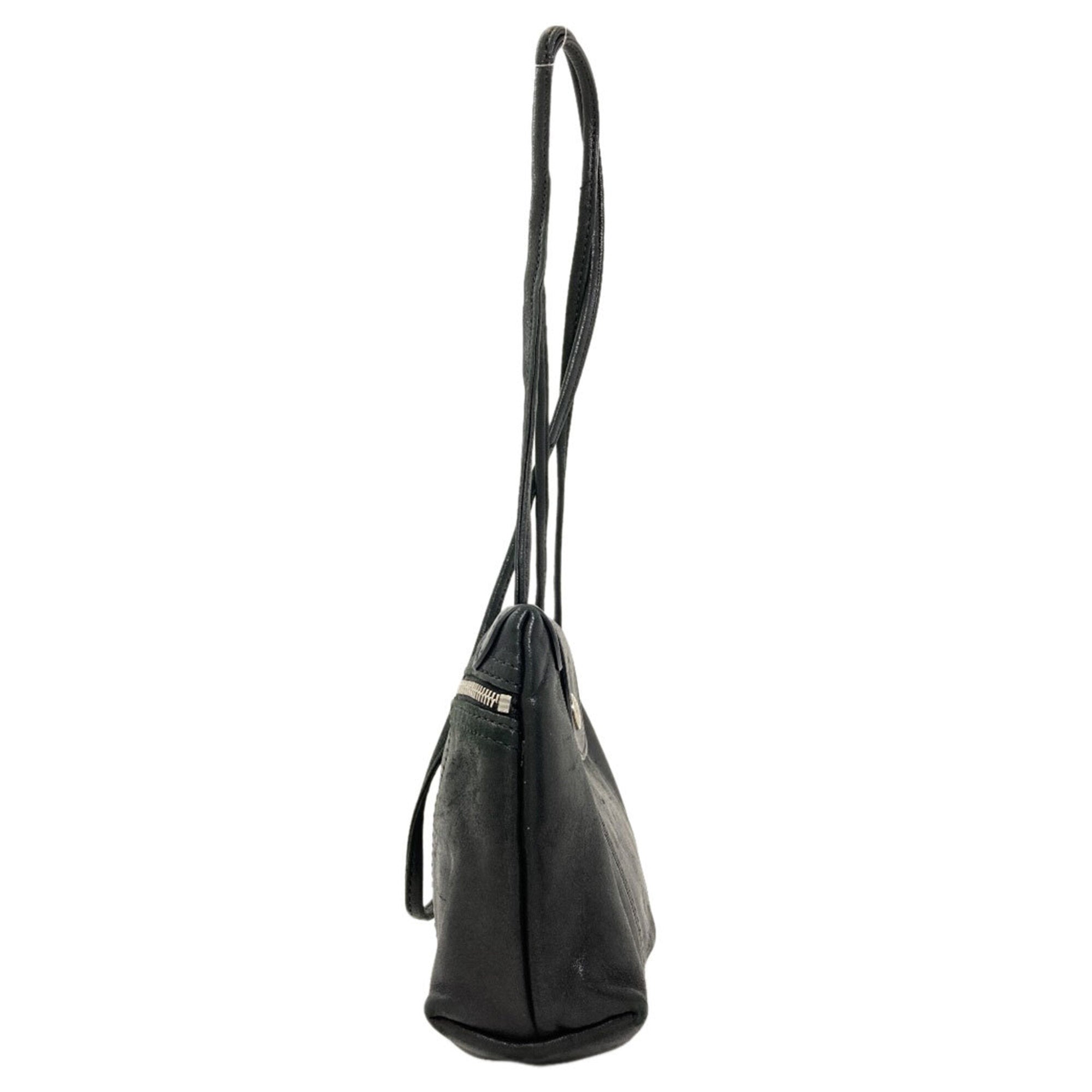 Longchamp Le Pliage Black Leather Shoulder Bag (Pre-Owned)