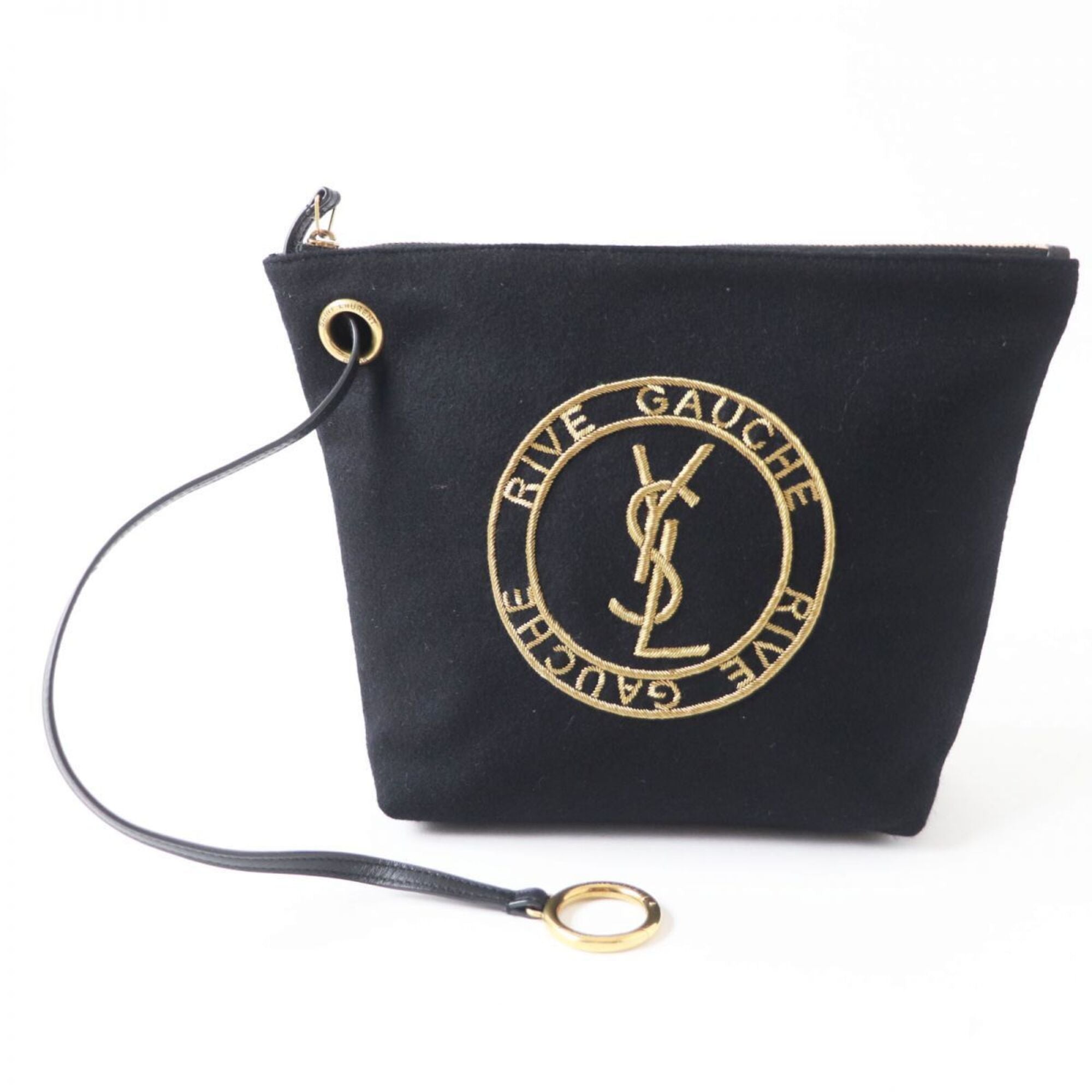 Saint Laurent Black Gold Wool Leather Pouch (Pre-Owned)