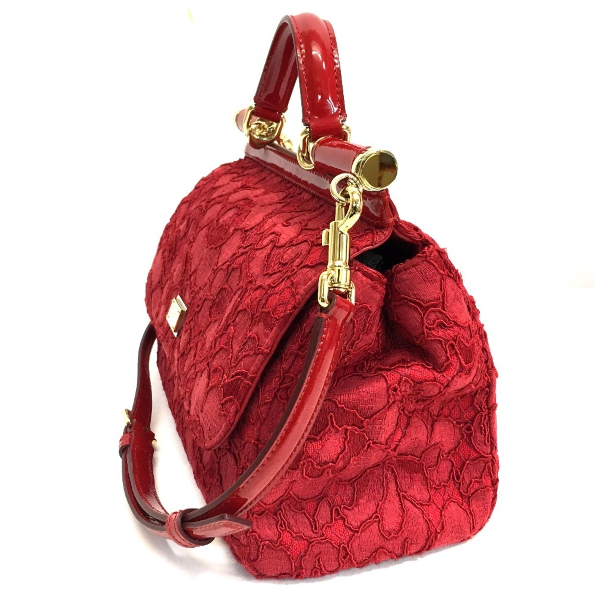 Dolce & Gabbana Red Color Cotton Patent Leather Handbag Shoulder Bag (Pre-Owned)
