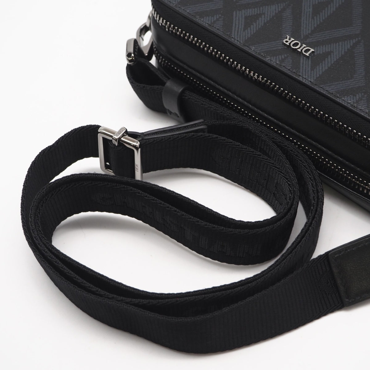 Christian Dior Black Gray Coated Canvas Leather Shoulder Bag (Pre-Owned)
