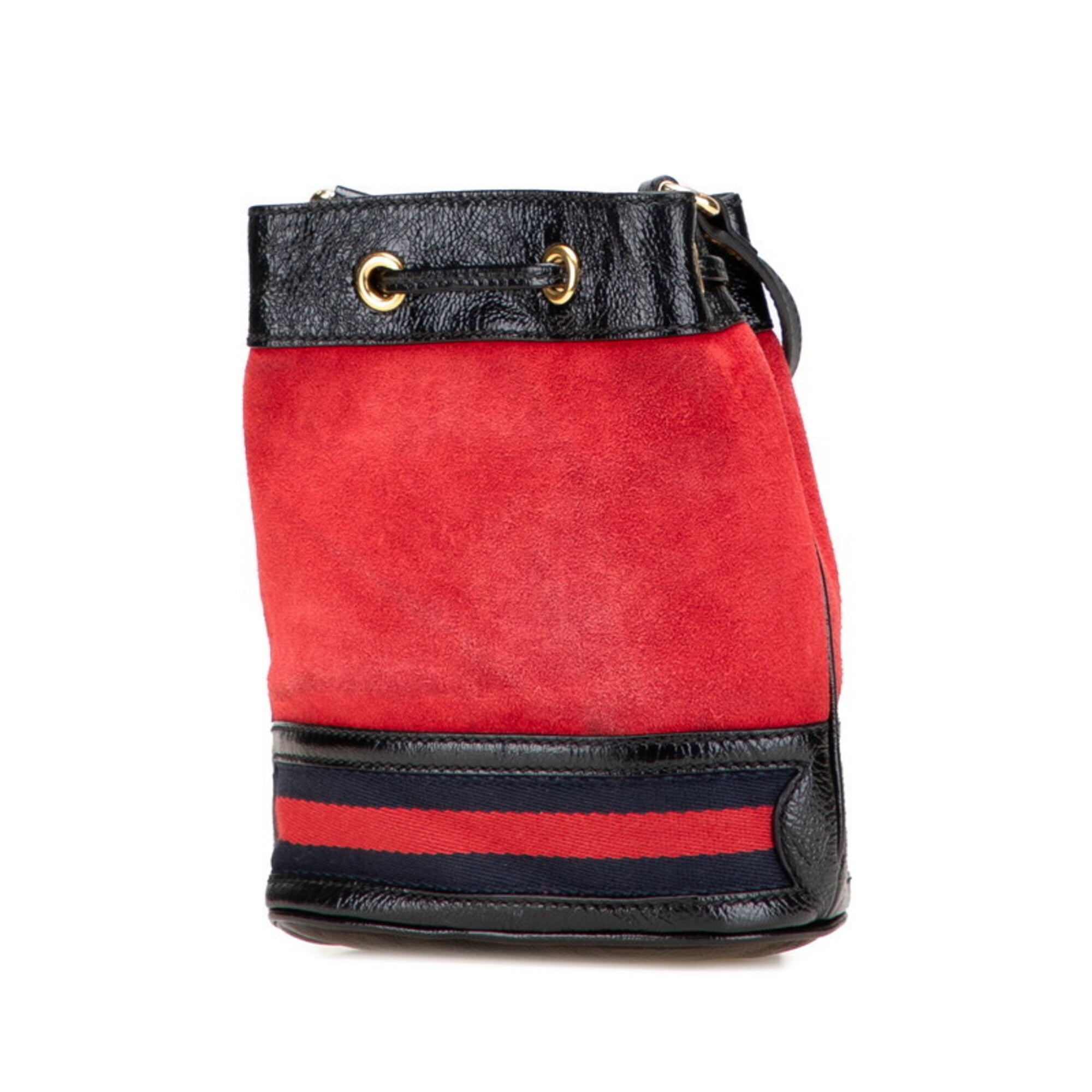 Gucci Black Red Color Leather Shoulder Bag (Pre-Owned)
