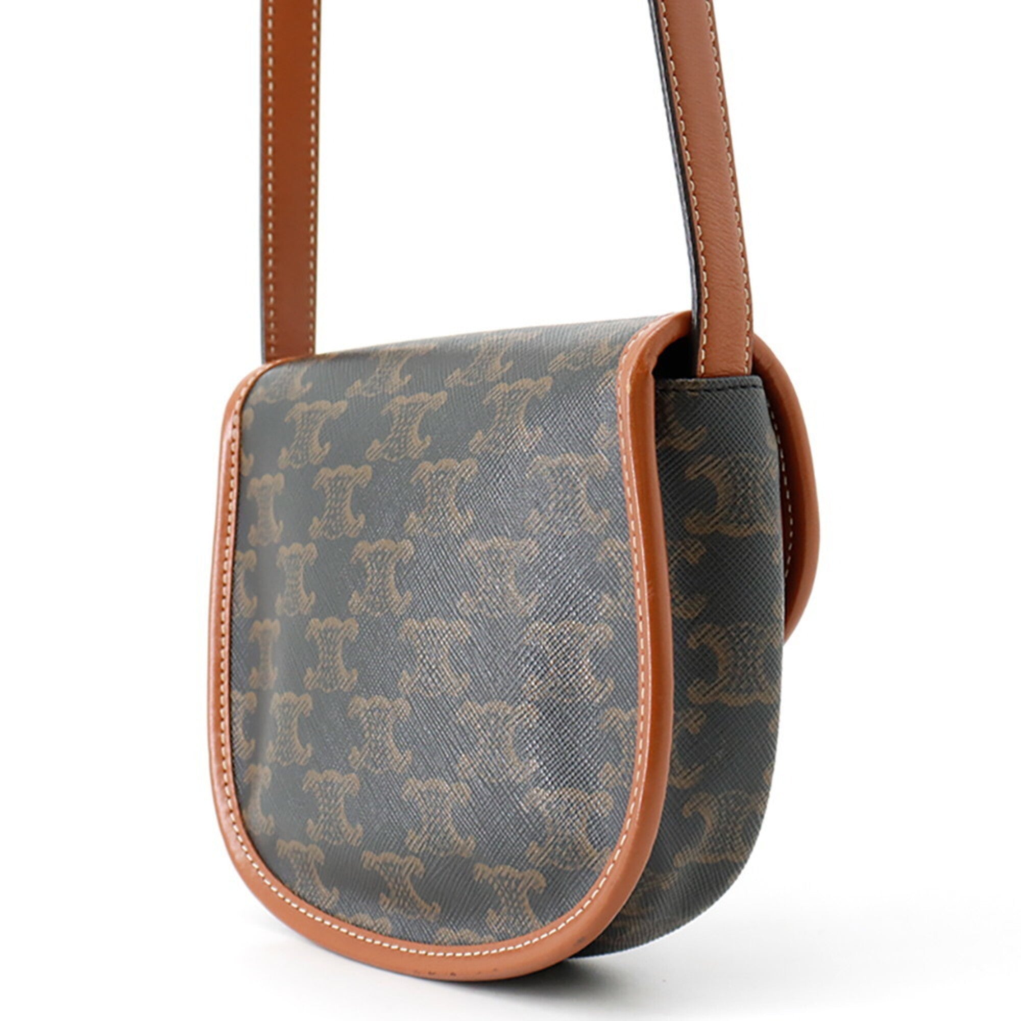 Celine Brown Canvas Leather Pouch Shoulder Bag (Pre-Owned)