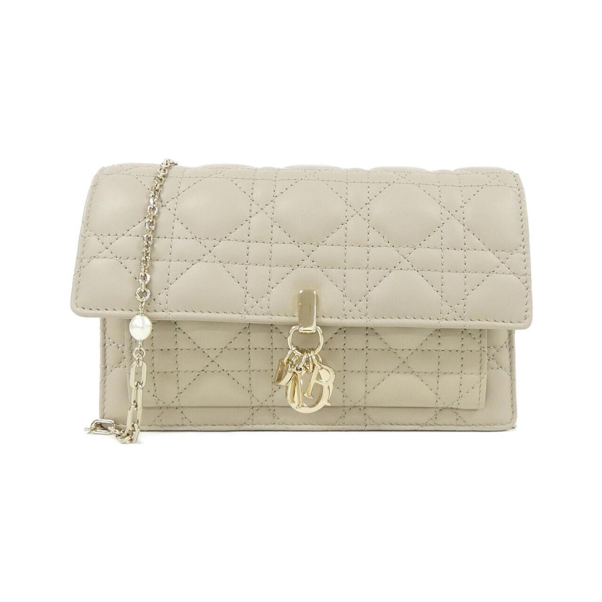 Christian Dior Beige Leather Chain/Shoulder Wallet (Pre-Owned)